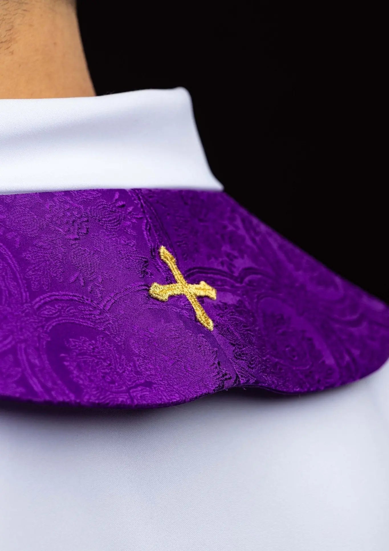 Purple Jacquard Stole with Embroidered Cross