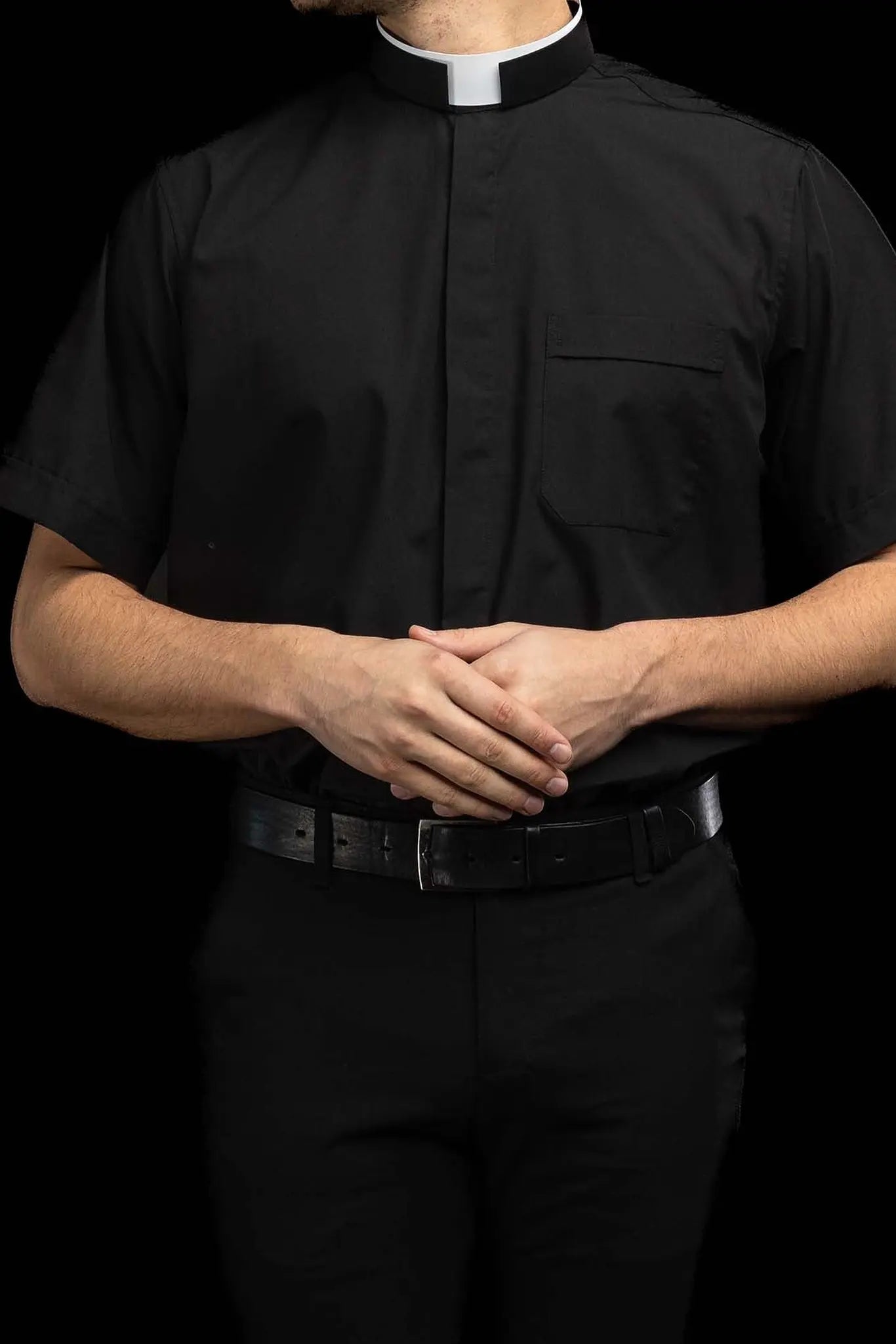 Roman Clergy Shirt Black Short Sleeve with Collar Tab