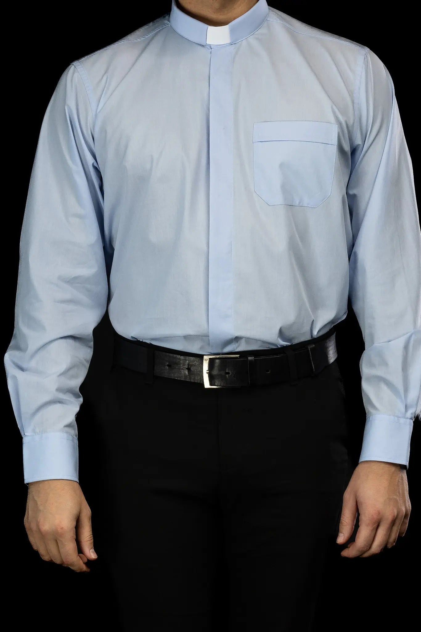 Clergy Shirt Blue Long Sleeve with Collar Tab