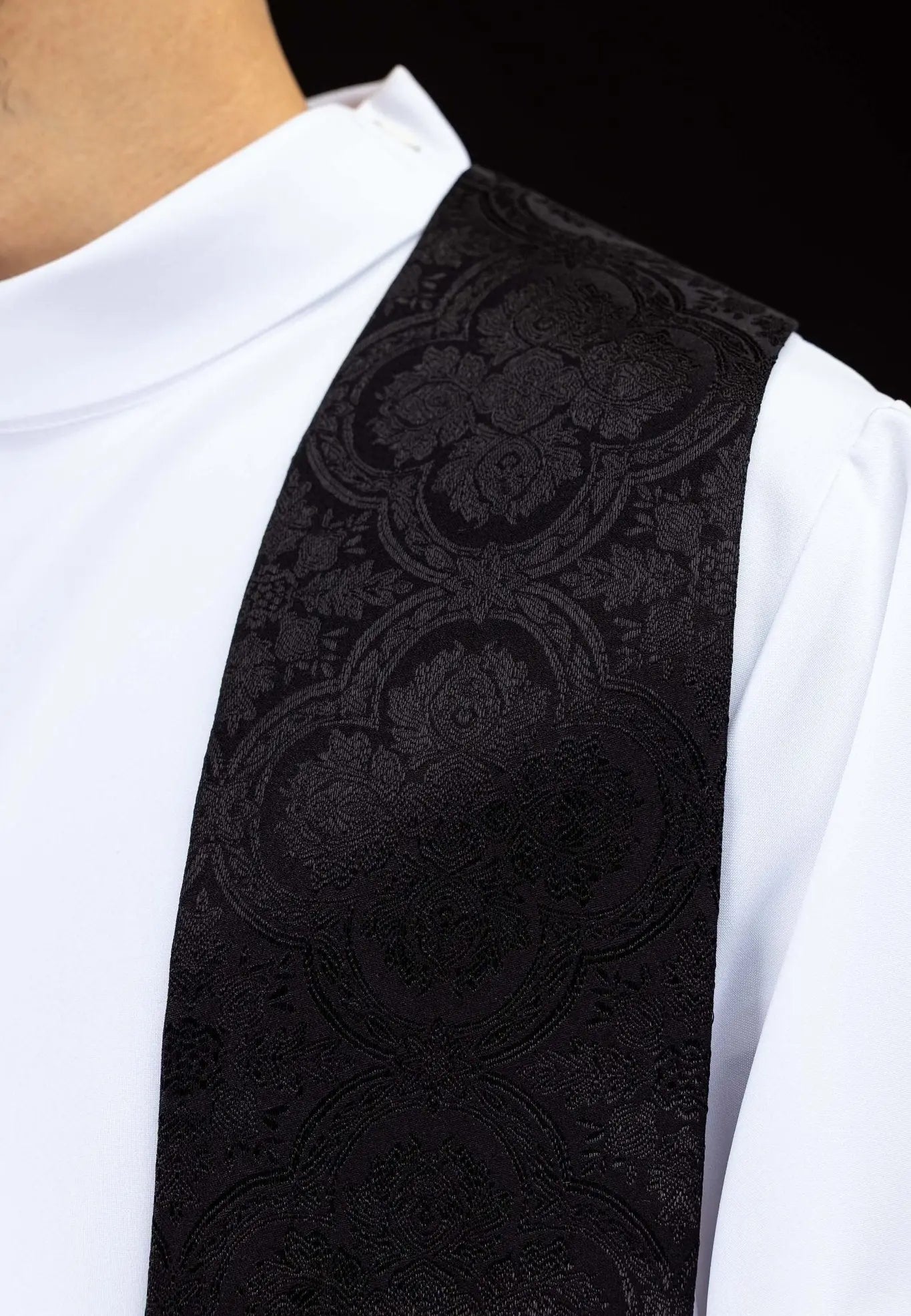 Black Jacquard Stole with Embroidered Cross