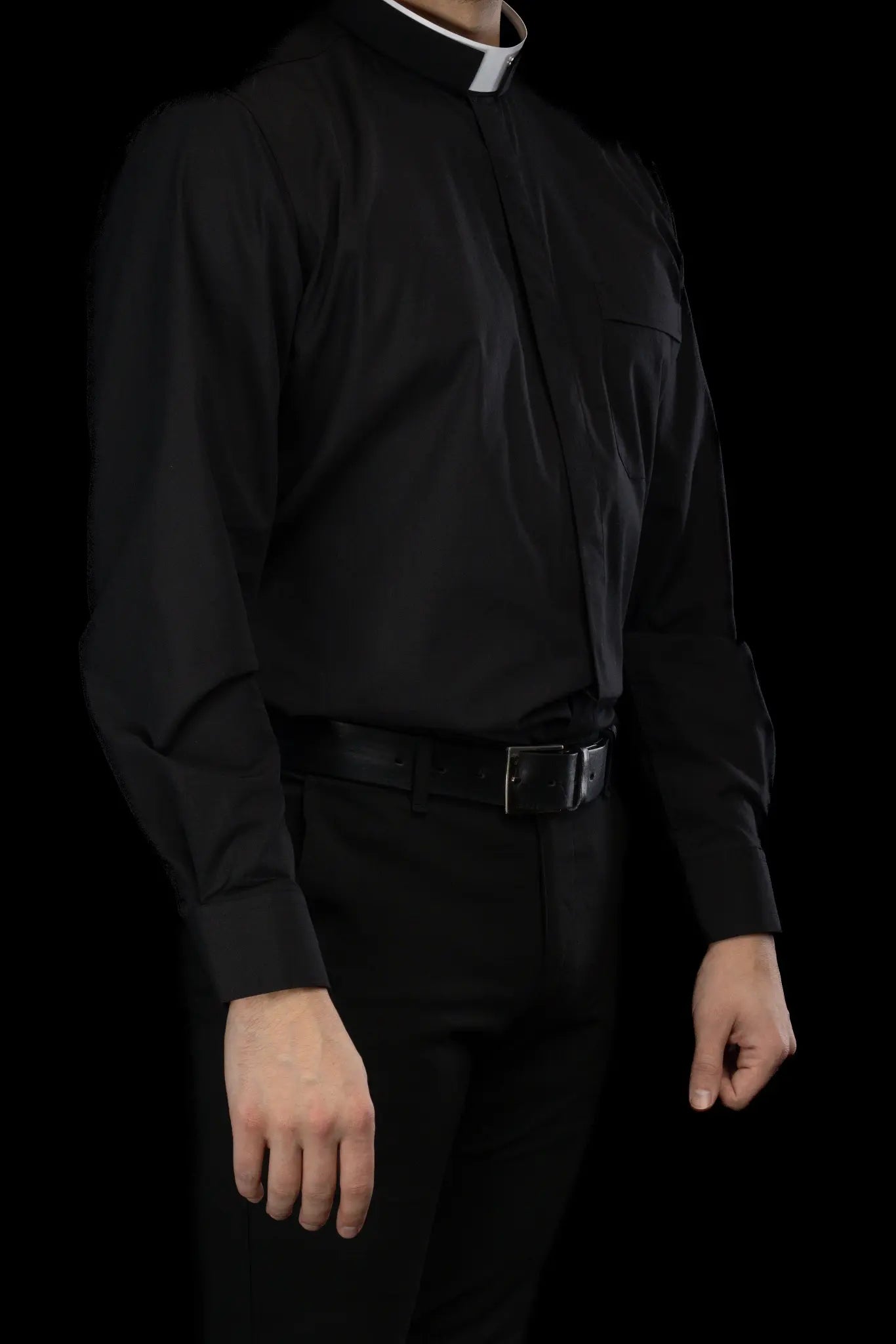 Roman Clergy Shirt Black Long Sleeve with Collar Tab