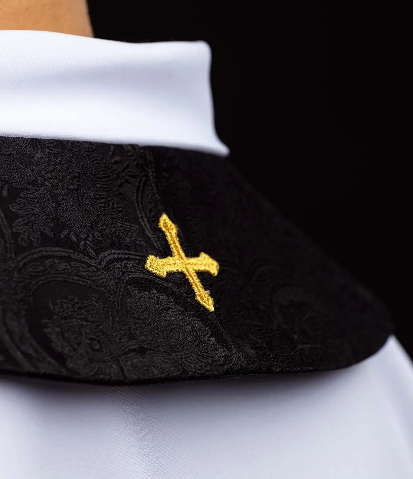 Black Jacquard Stole with Embroidered Cross