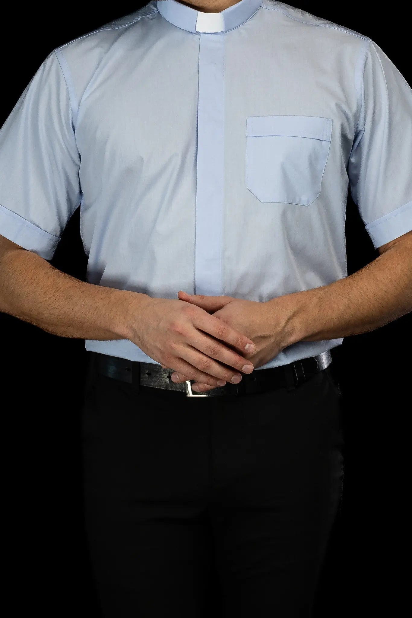 Clergy Shirt Blue Short Sleeve with Collar Tab