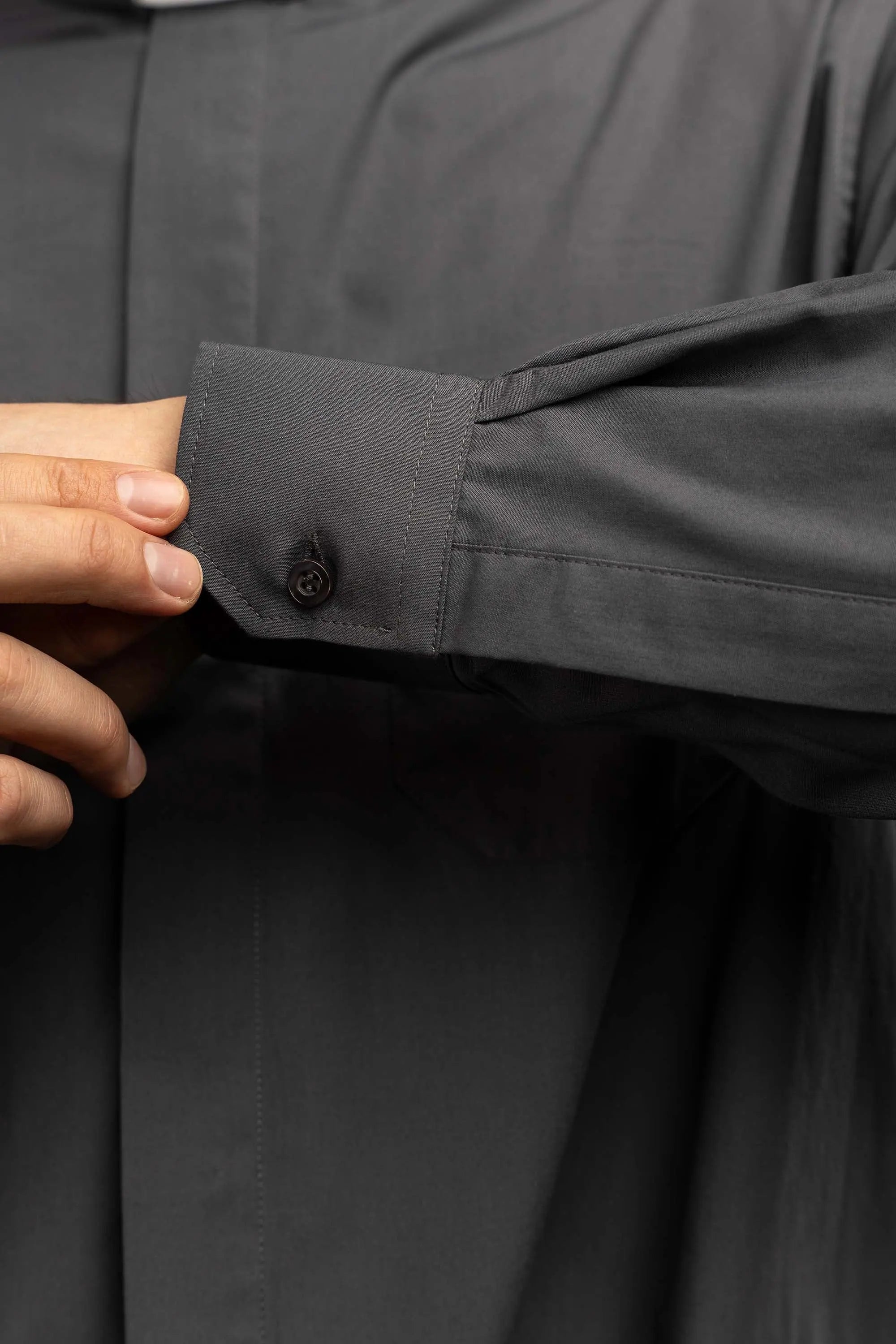 Clergy Shirt Dark Gray Long Sleeve with Collar Tab