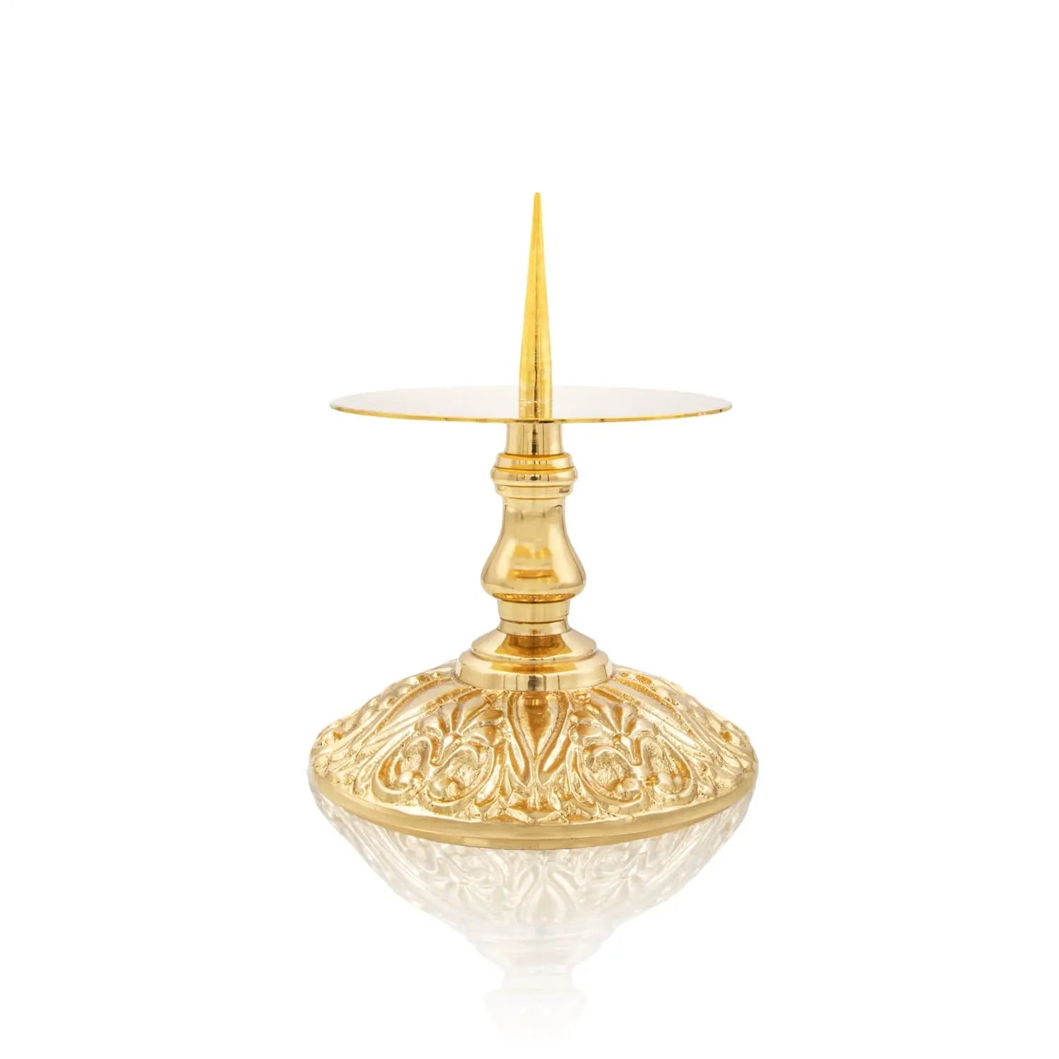 Brass Altar Candlestick with Decorative Base – 9 cm
