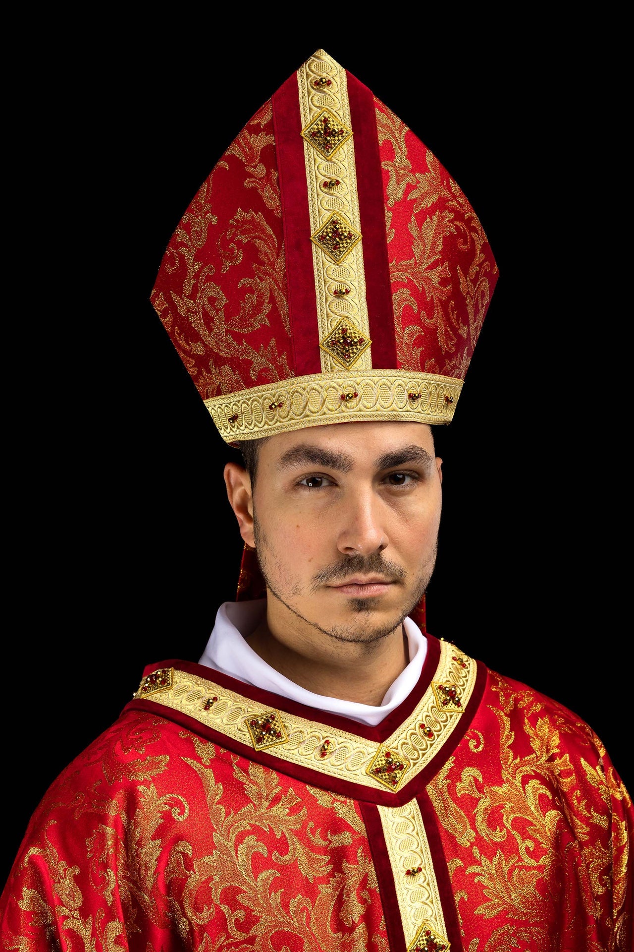 Ręcznie wykonana mitra z naturalnymi kamieniami Handmade 9003 - ORNATY.PL