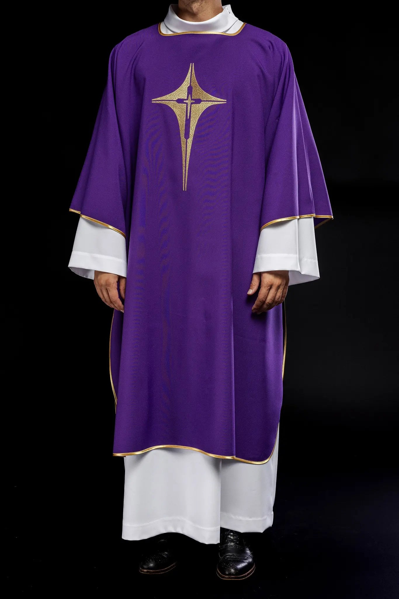 Purple Dalmatian with embroidered gold cross