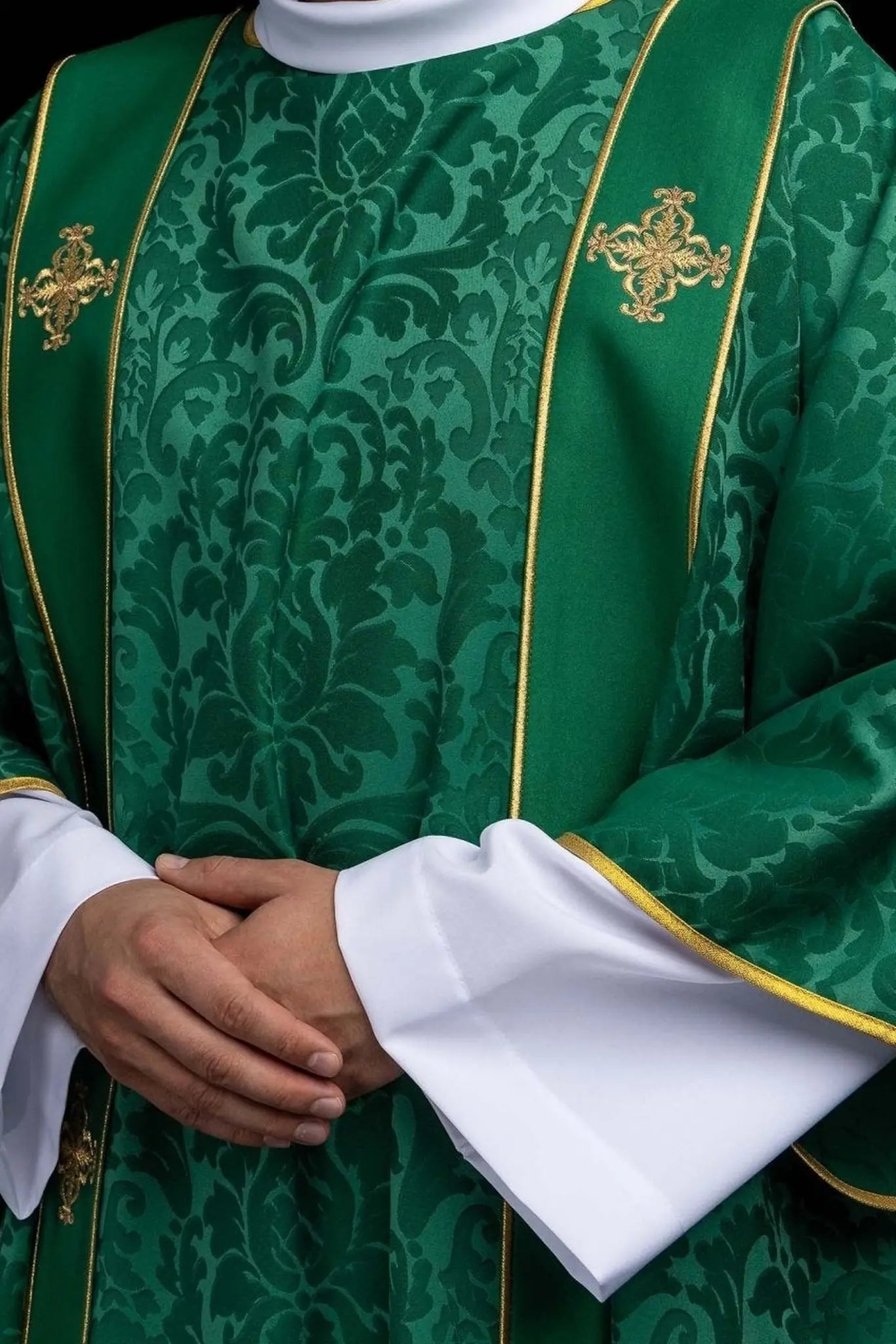 Green Jacquard Dalmatic with Gold Cross Embroidery