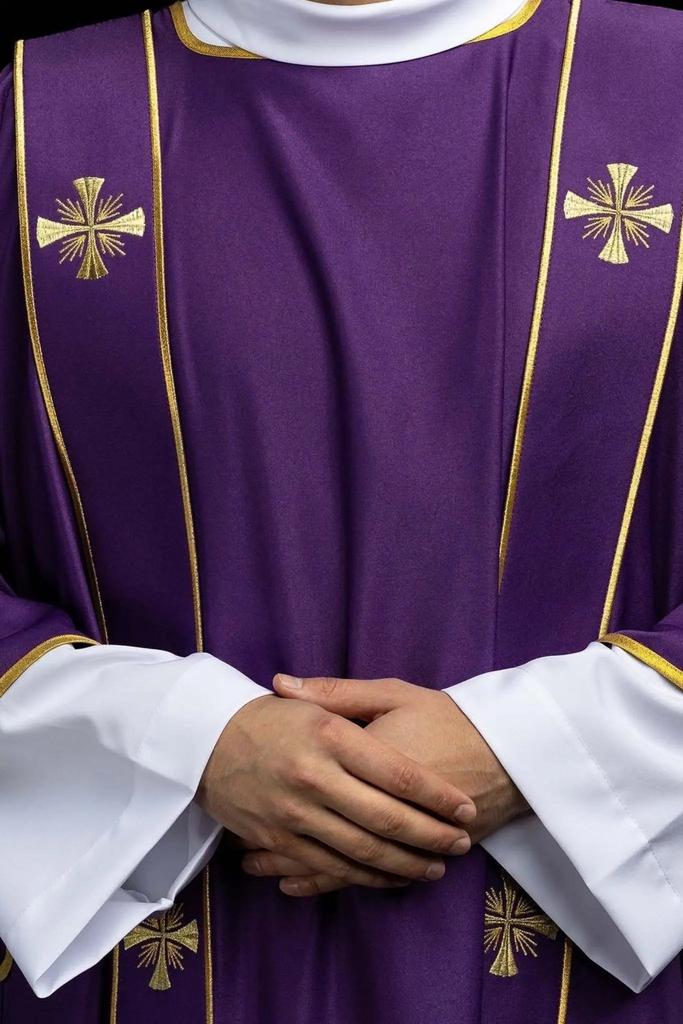 Purple Dalmatic with Decorative Bands and Gold Cross Embroidery