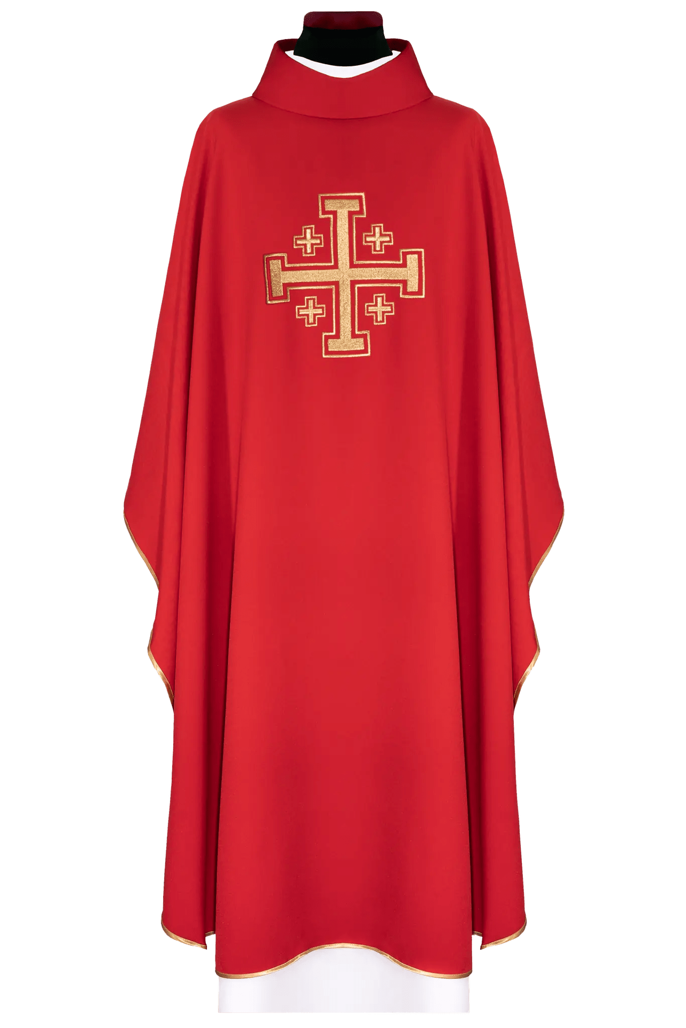 Red chasuble embroidered with cross motif