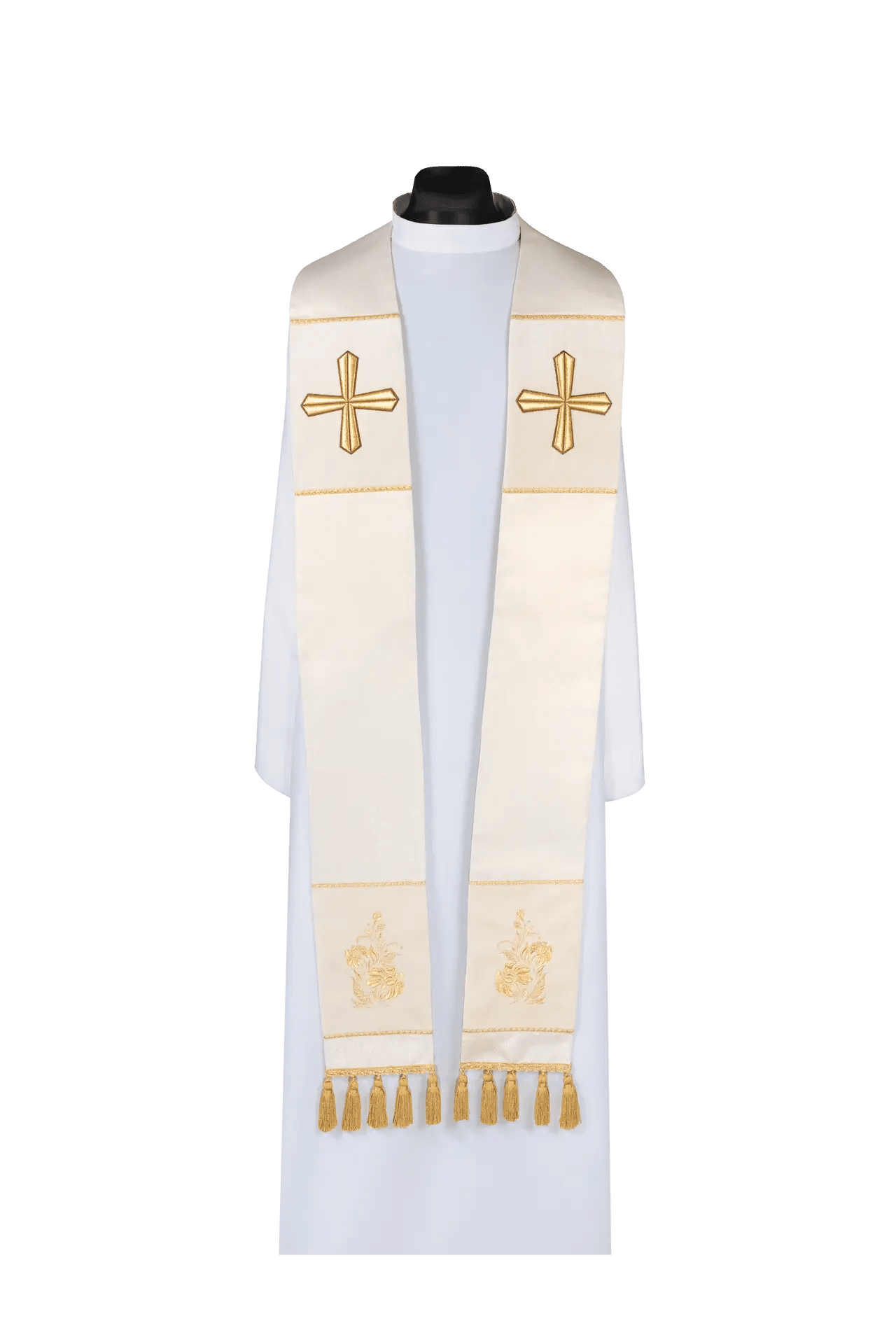 Embroidered priest stole with cross ecru