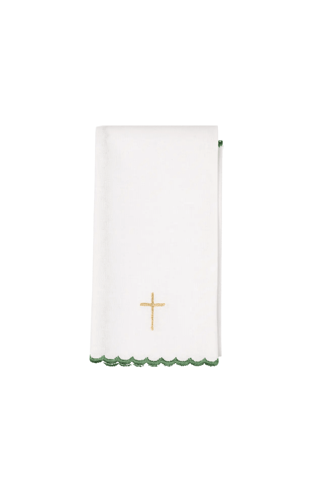 Green embroidered chalice linens set with cross motif