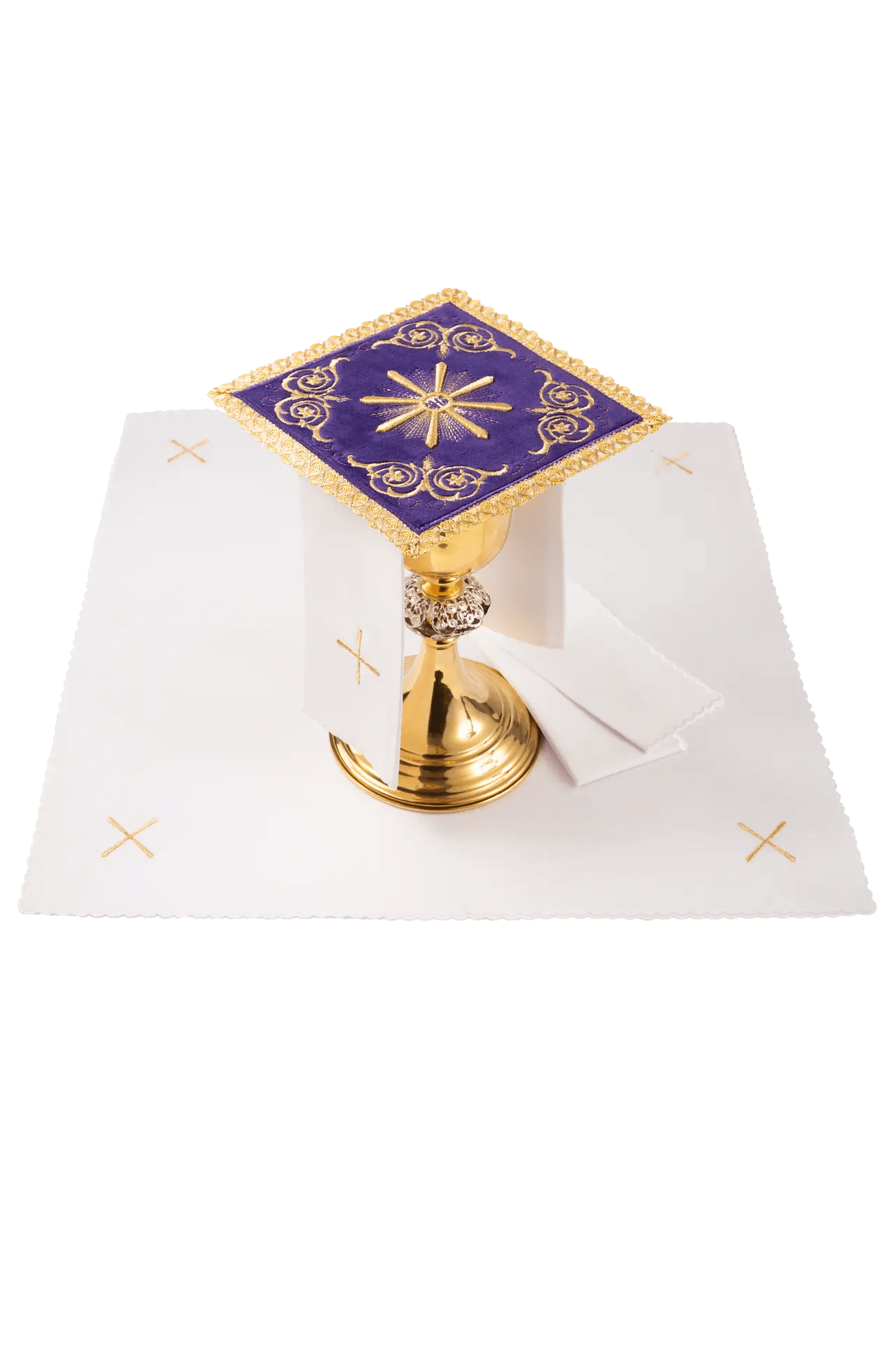 Embroidered chalice linens set purple velvet