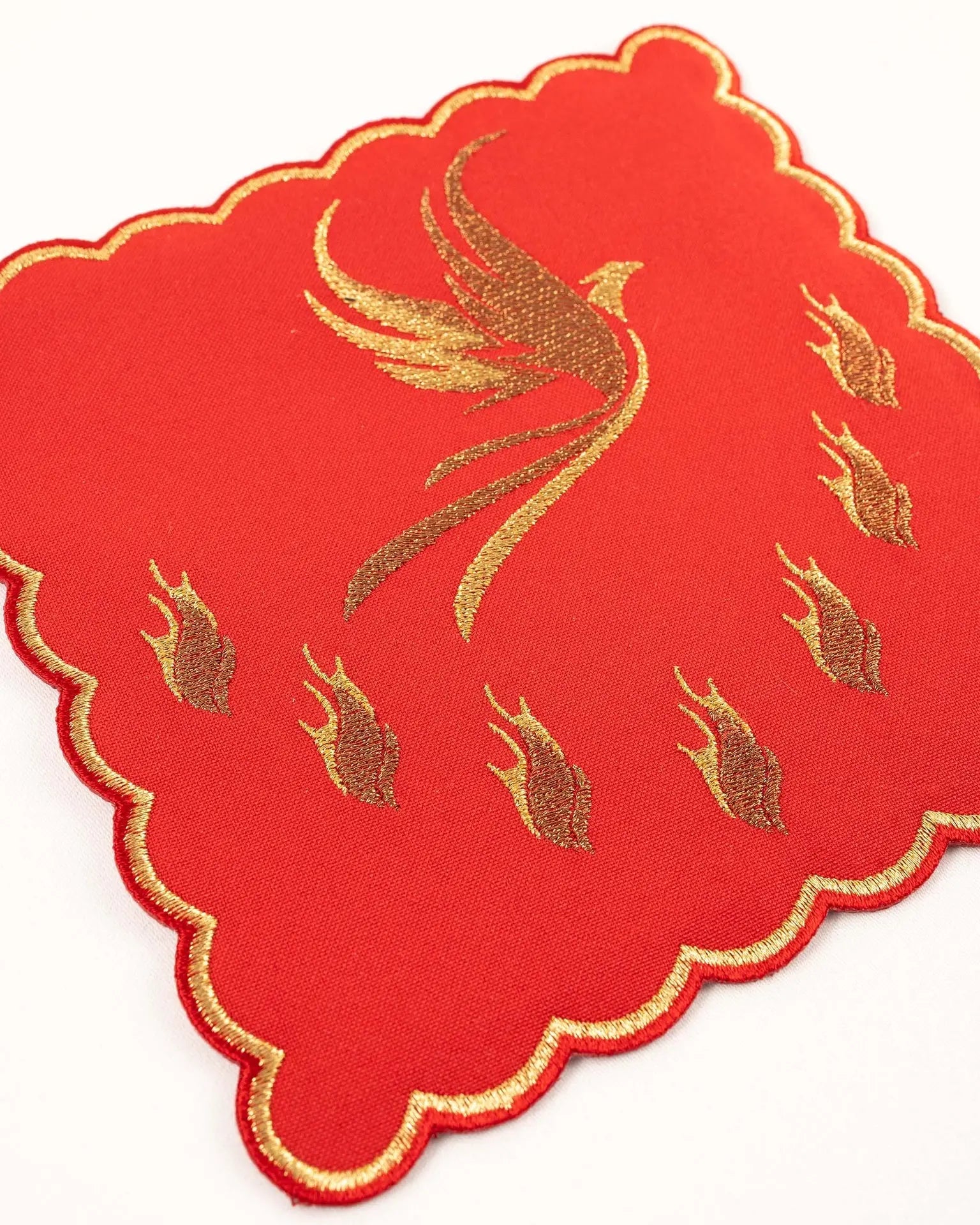 Red chalice linens set with embroidery of the Holy Spirit