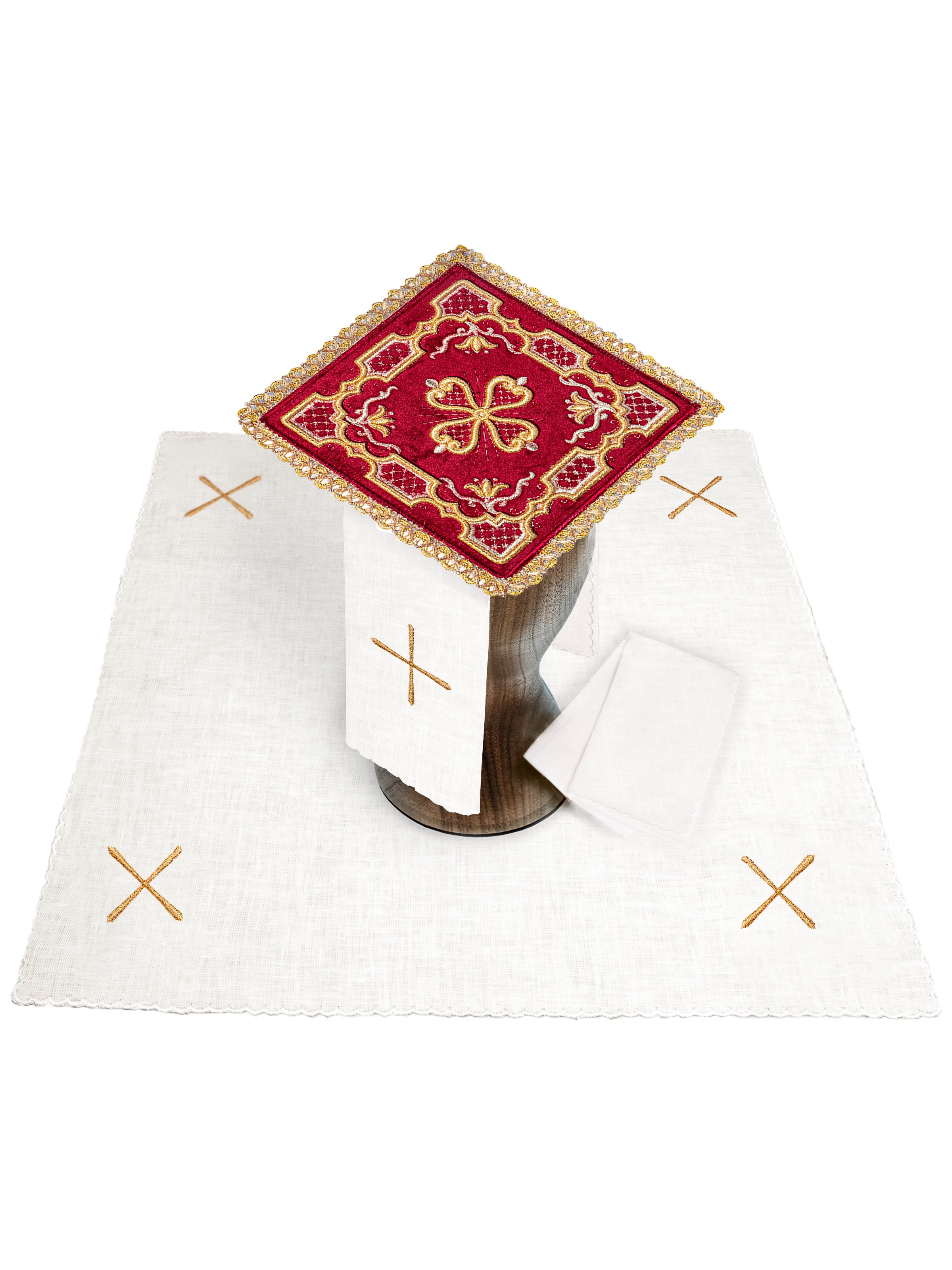 Embroidered Chalice Linen Set with Burgundy Palla