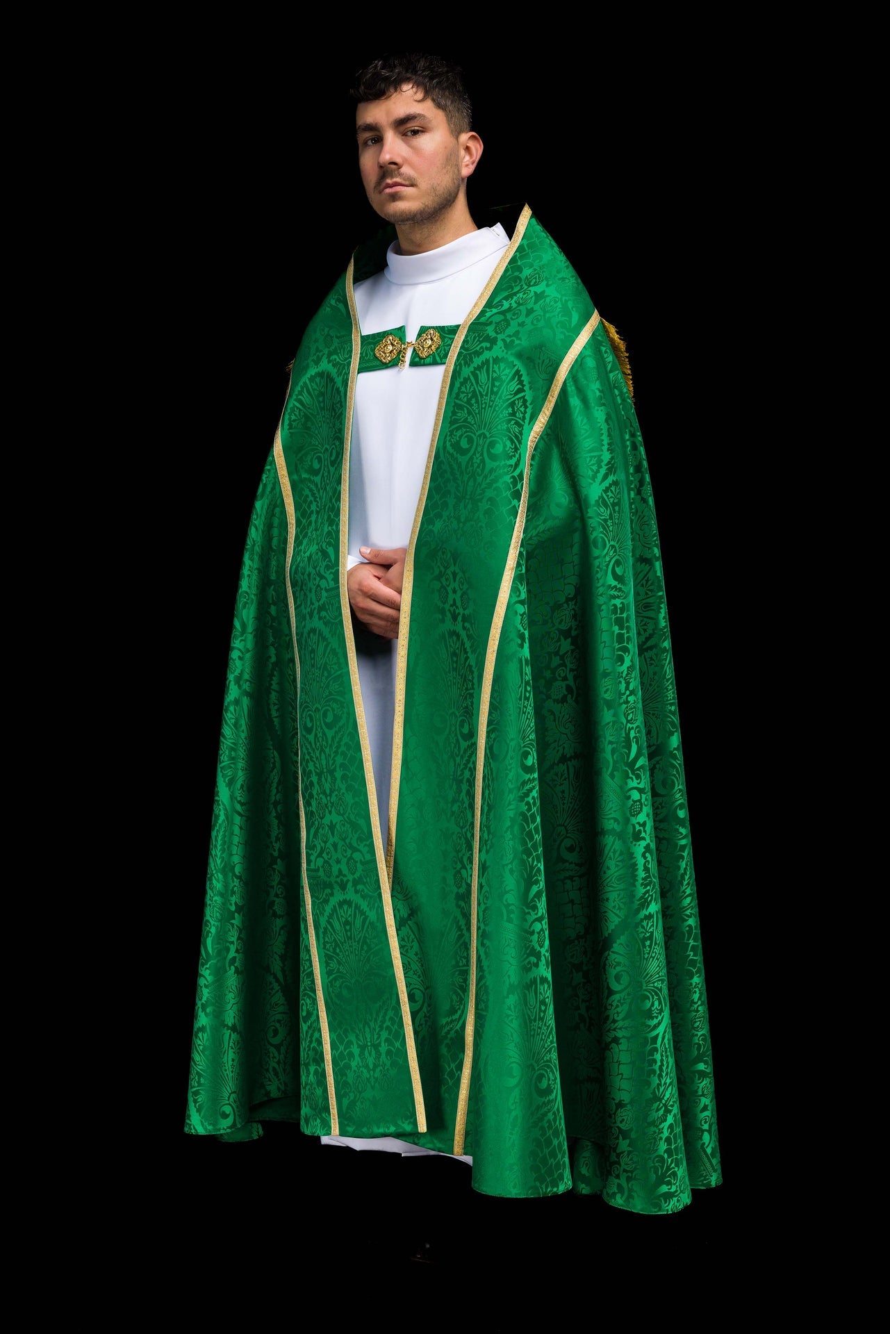 Żakardowa kapa rzymska gładka Zielona - ORNATY.PL