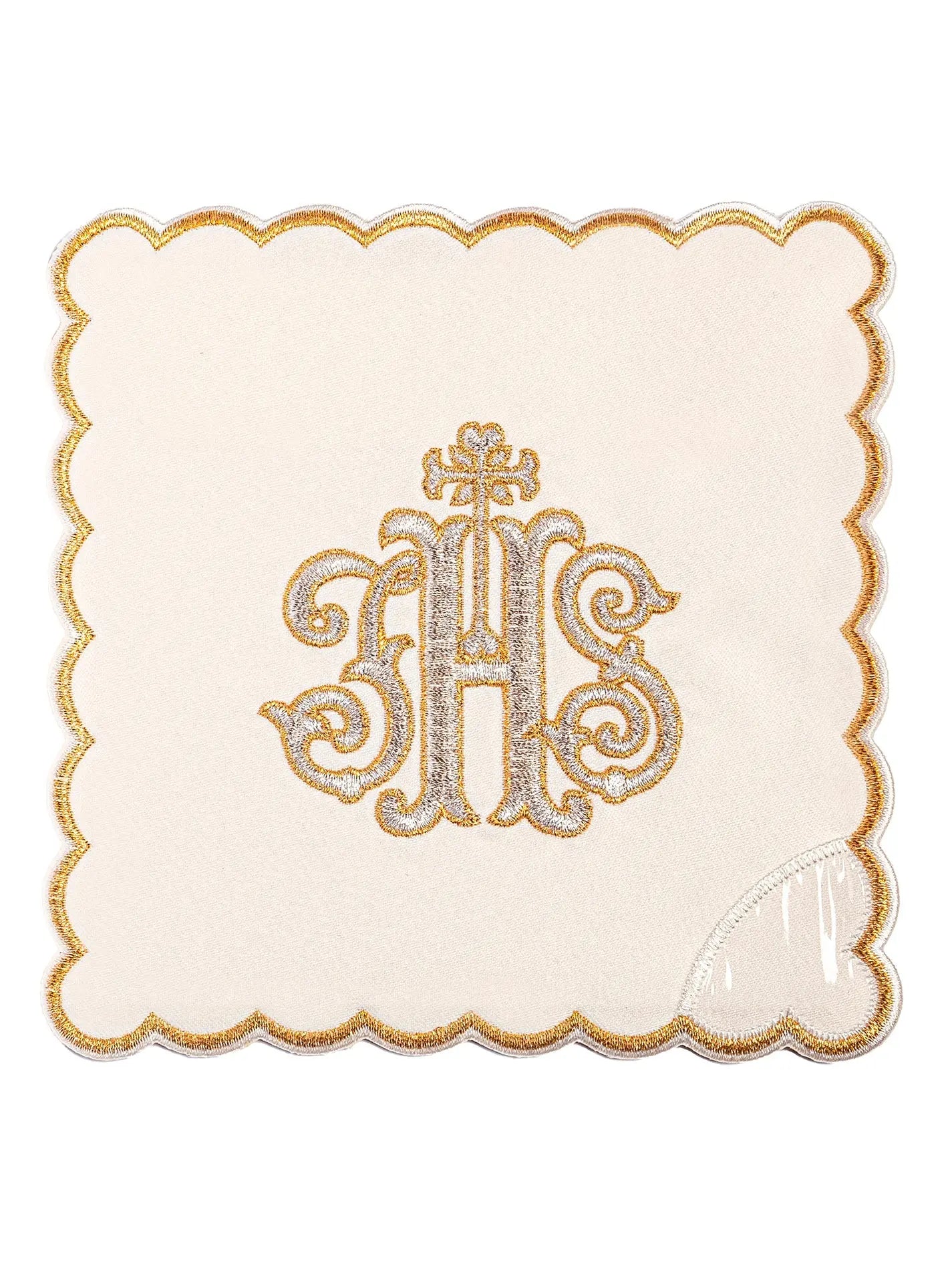 Embroidered chalice linen with ecru palladium IHS