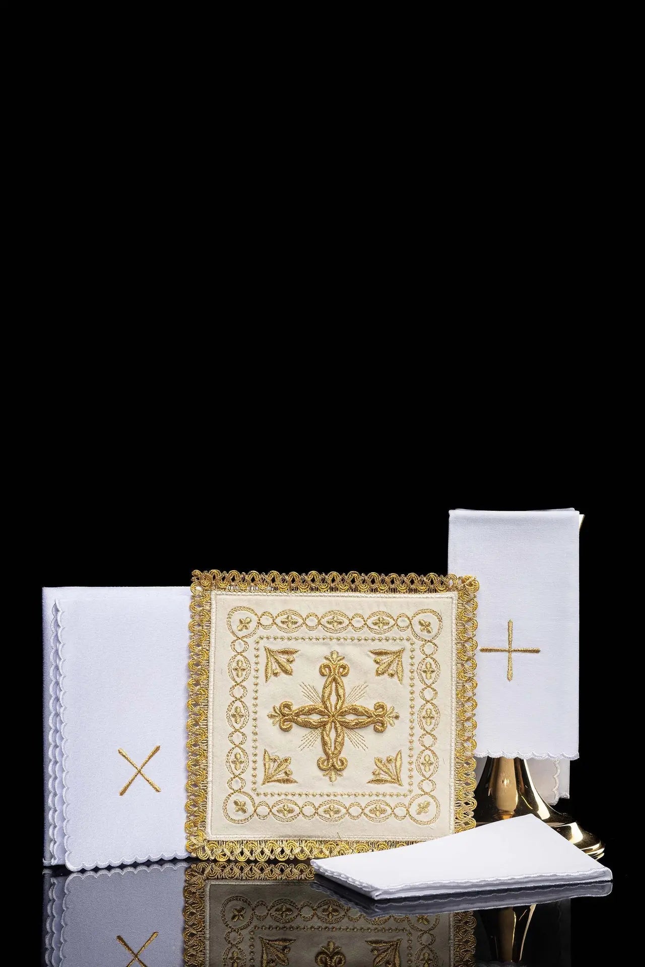 Ecru velvet chalice lingerie with cross motif