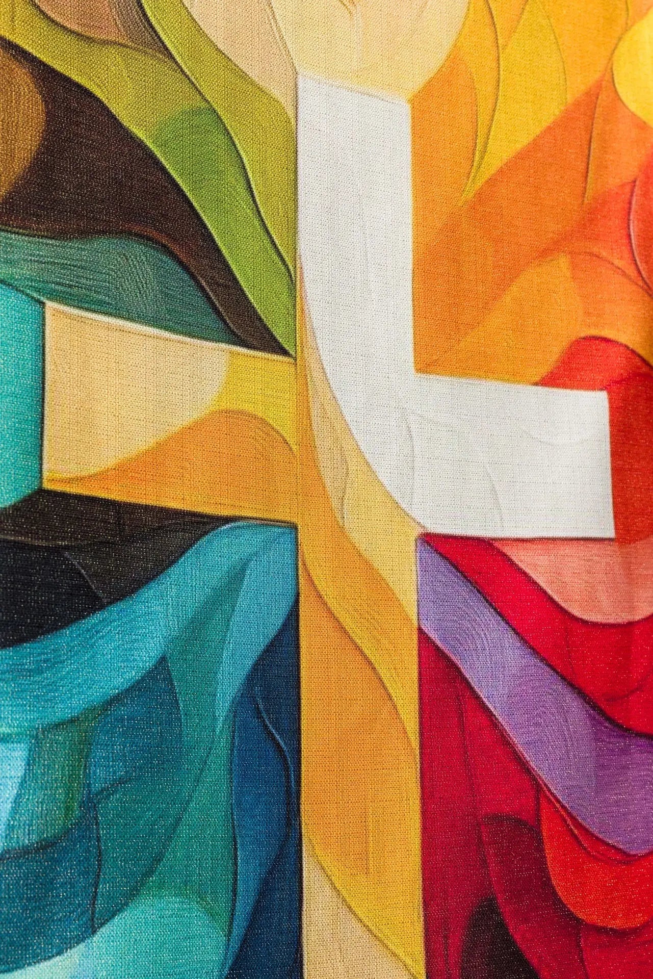 Multicolour Printed Lectern Cover with Cross Motif