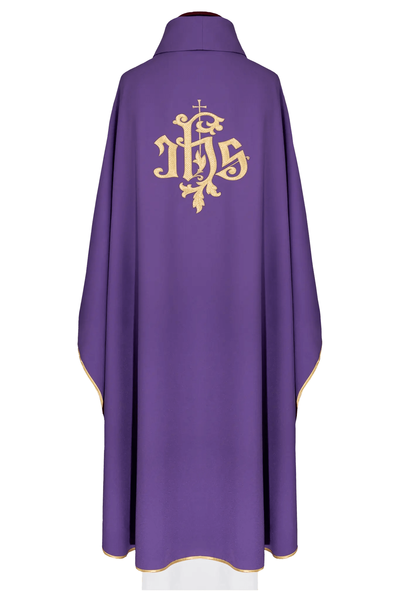 Purple chasuble with gold IHS embroidery
