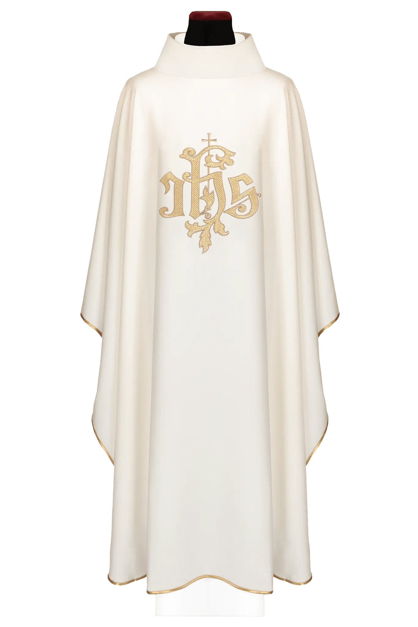 Ecru chasuble with gold IHS embroidery