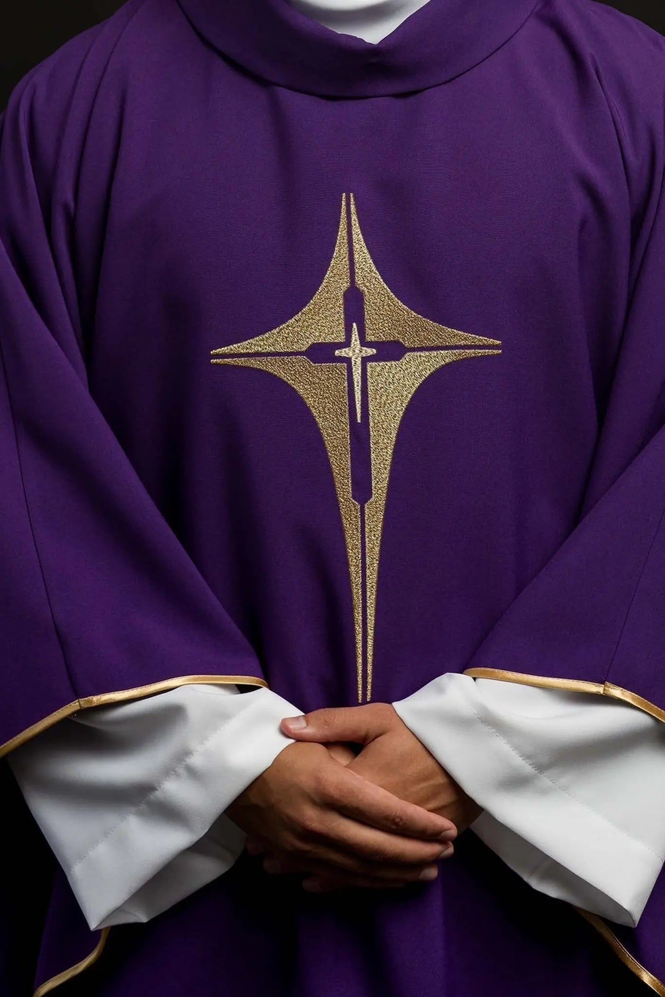 Purple chasuble embroidered with cross motif