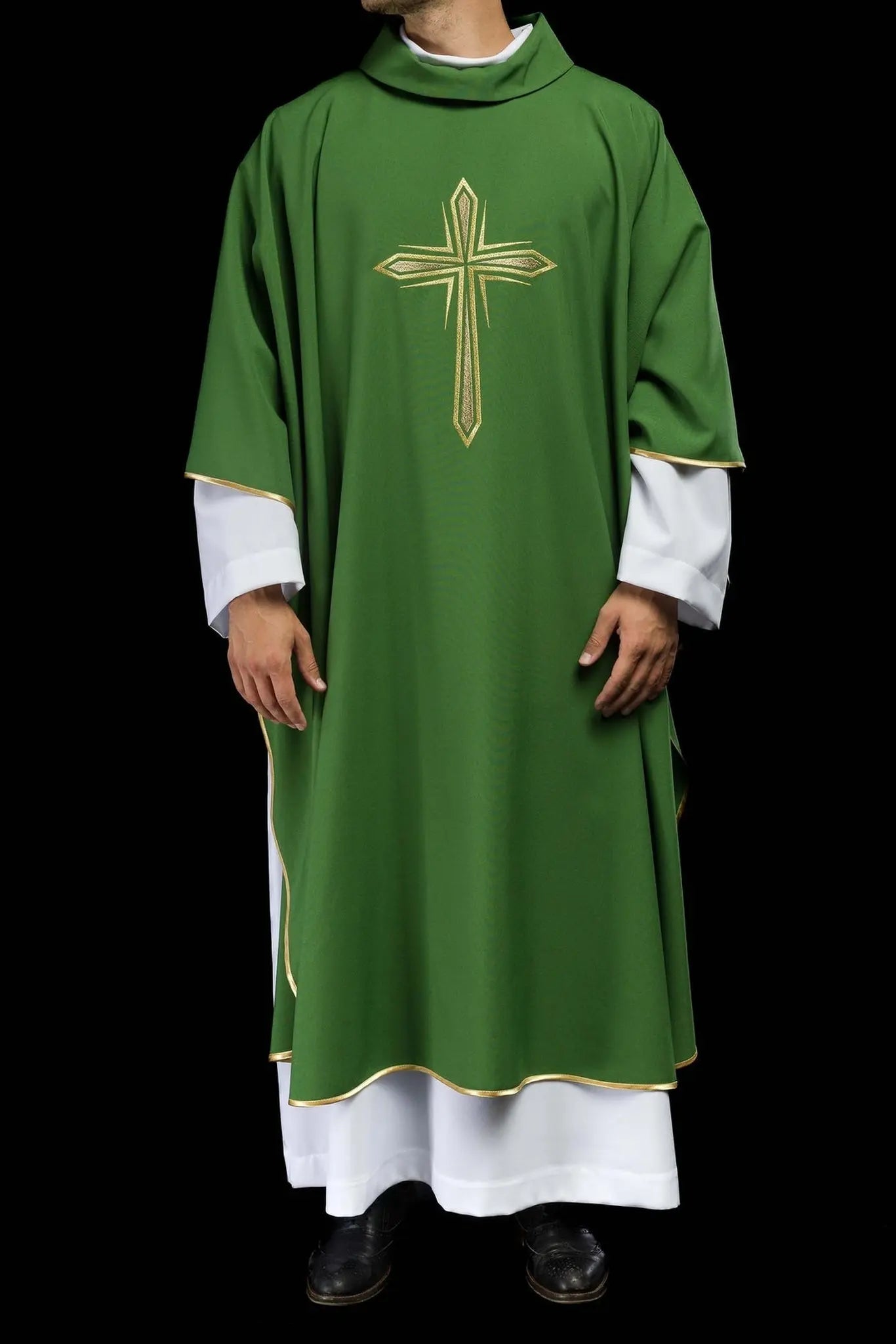 Green chasuble with embroidered cross