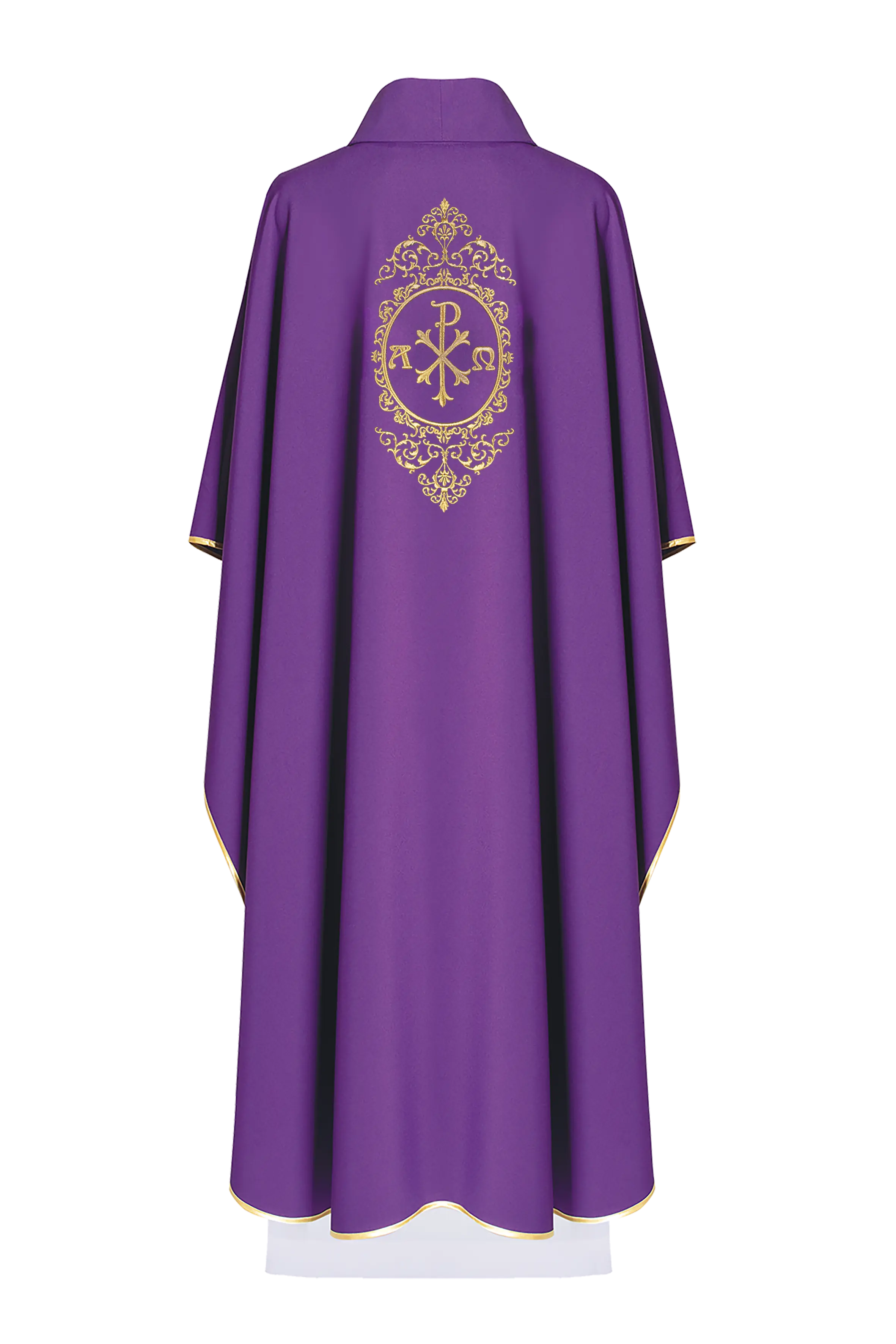 Purple chasuble with PAX surrounded by gold embroidery
