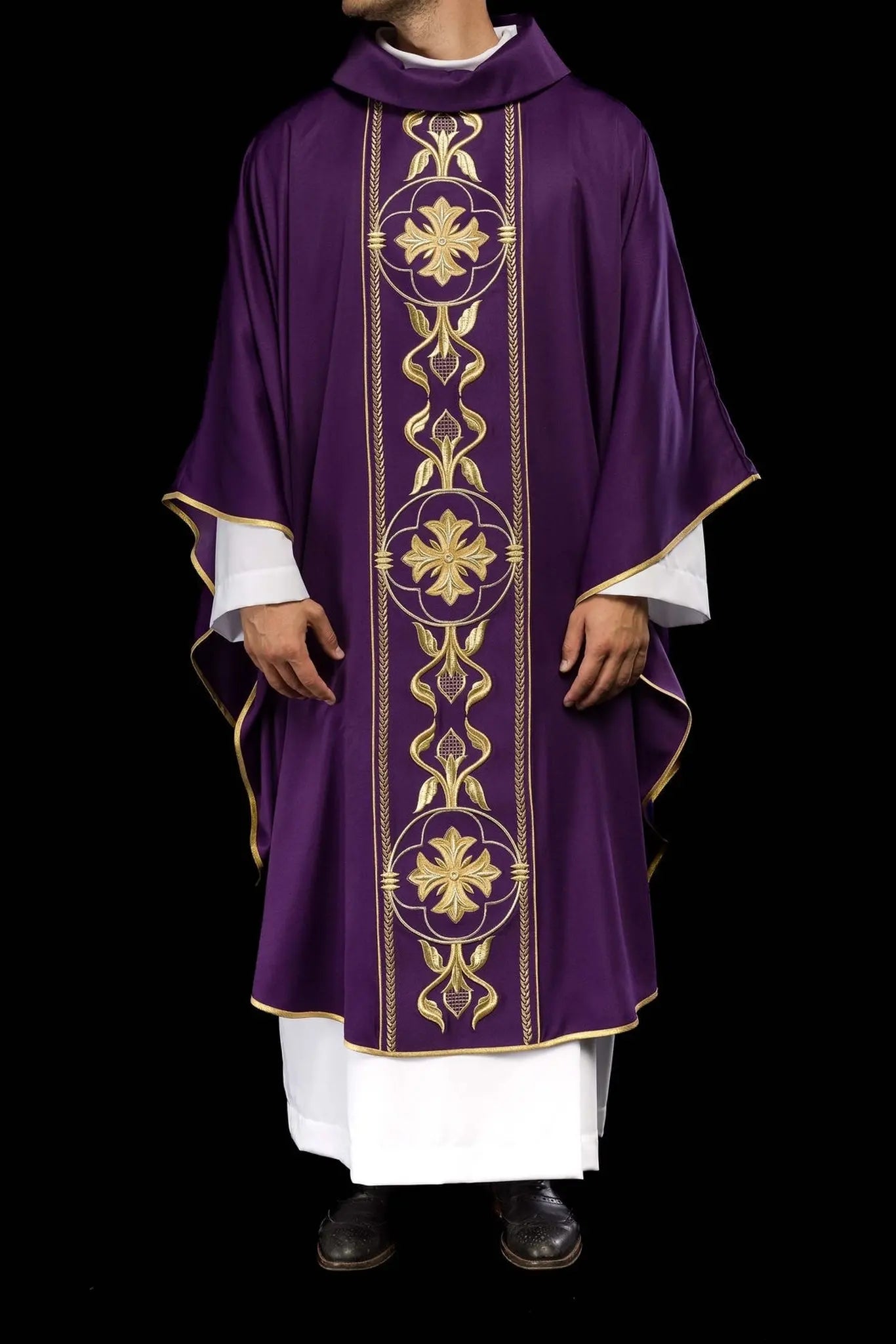 Embroidered Purple Chasuble with Decorative Band