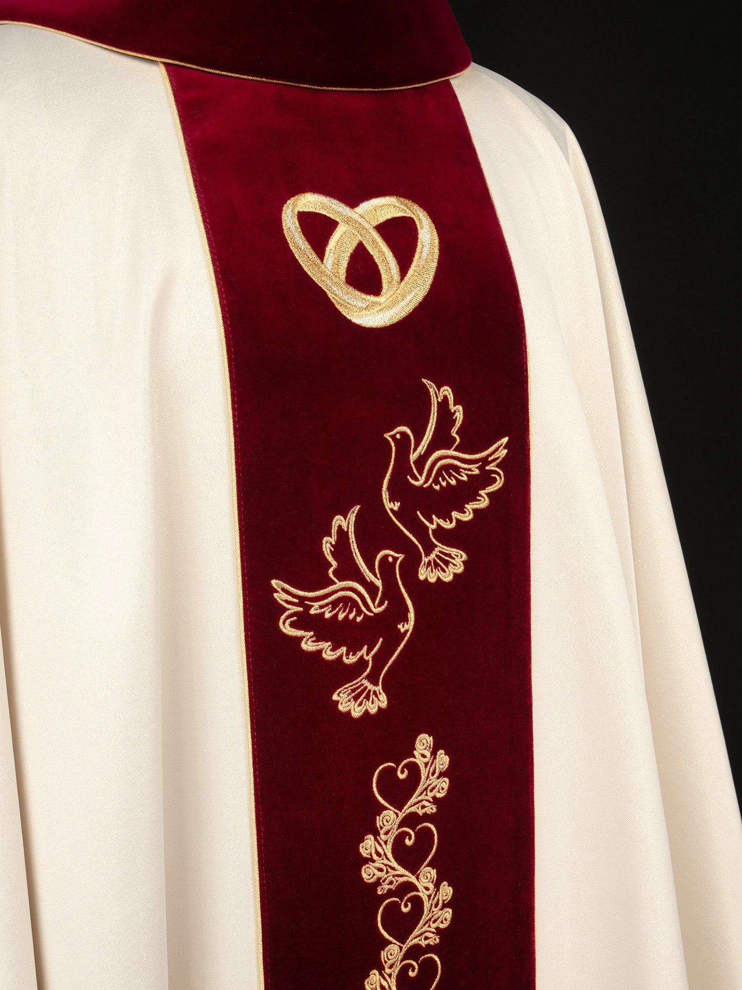 Wedding Chasuble in Ecru with Red Velvet Sash