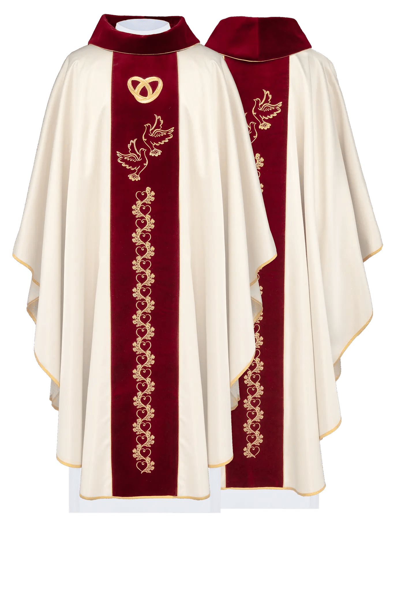 Wedding Chasuble in Ecru with Red Velvet Sash