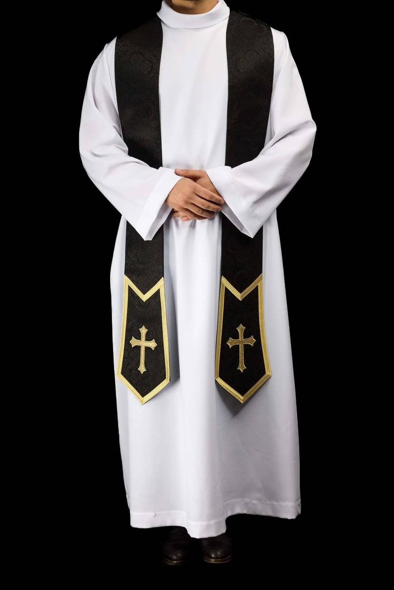 Black Jacquard Stole with Embroidered Cross