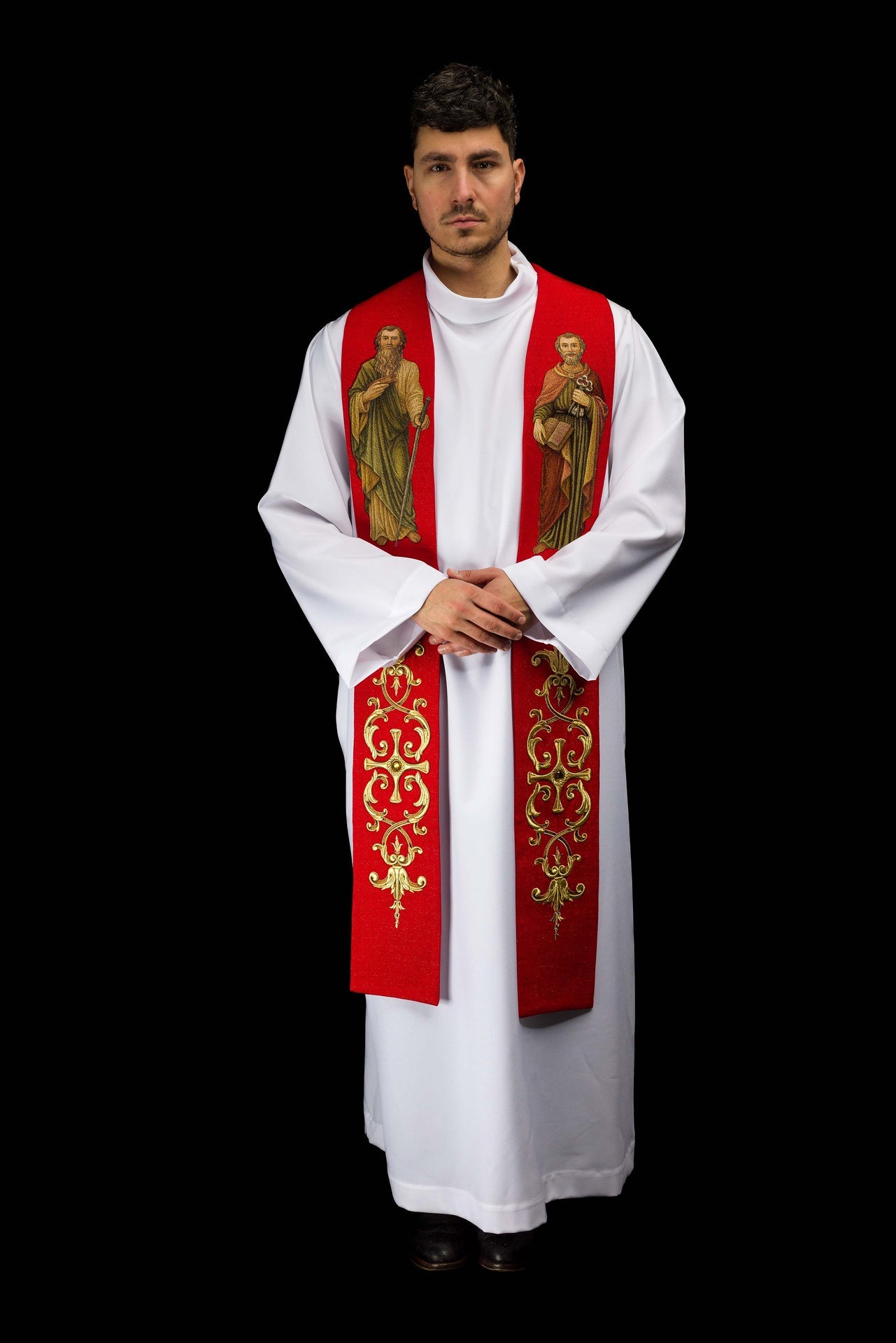 Stuła bogato haftowana z wizerunkiem Świętego Piotra i Pawła - ORNATY.PL