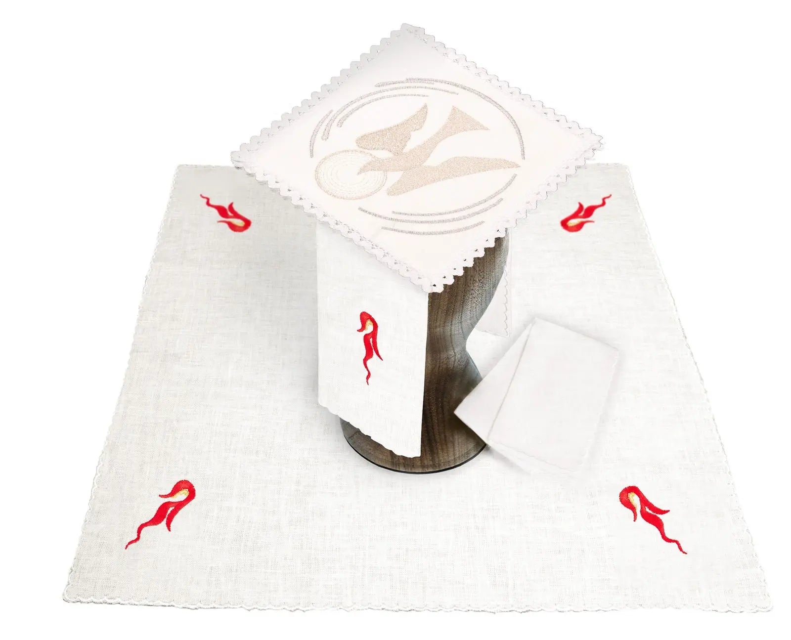 Linen chalice set with Eucharistic embroidery Holy Spirit