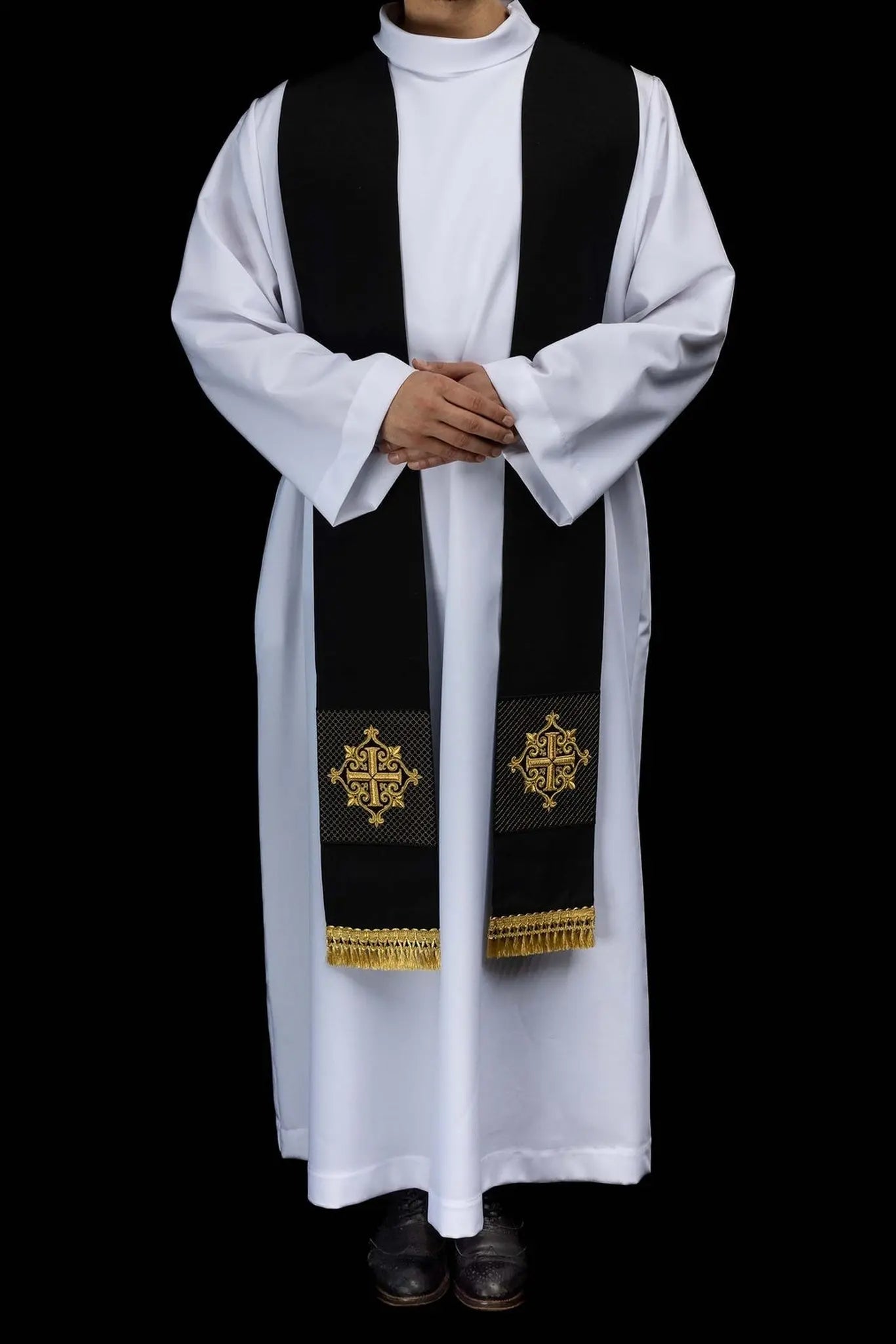 Black Velvet Stole with Gold Cross Embroidery