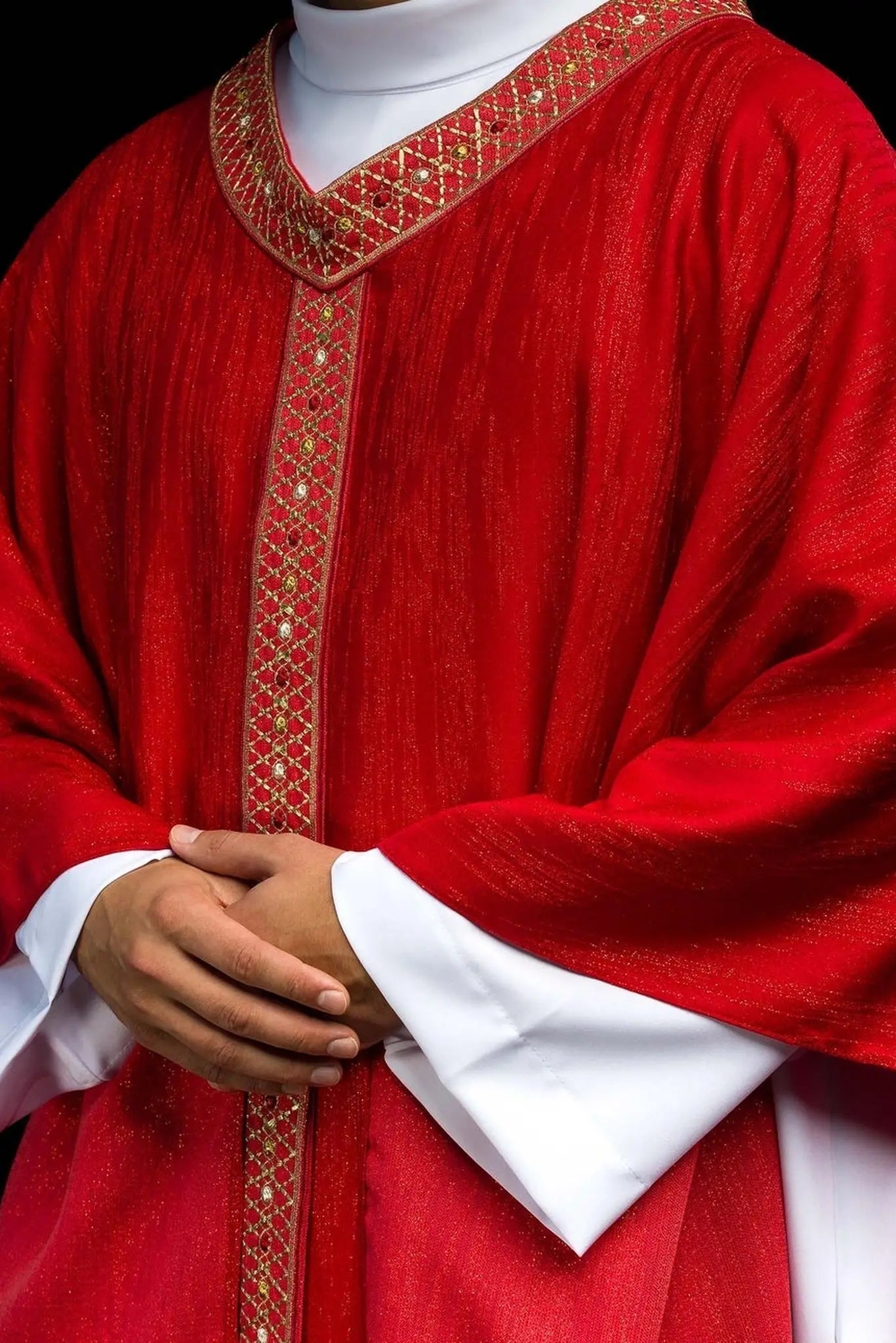 Red Chasuble with Embroidered Belt and Collar