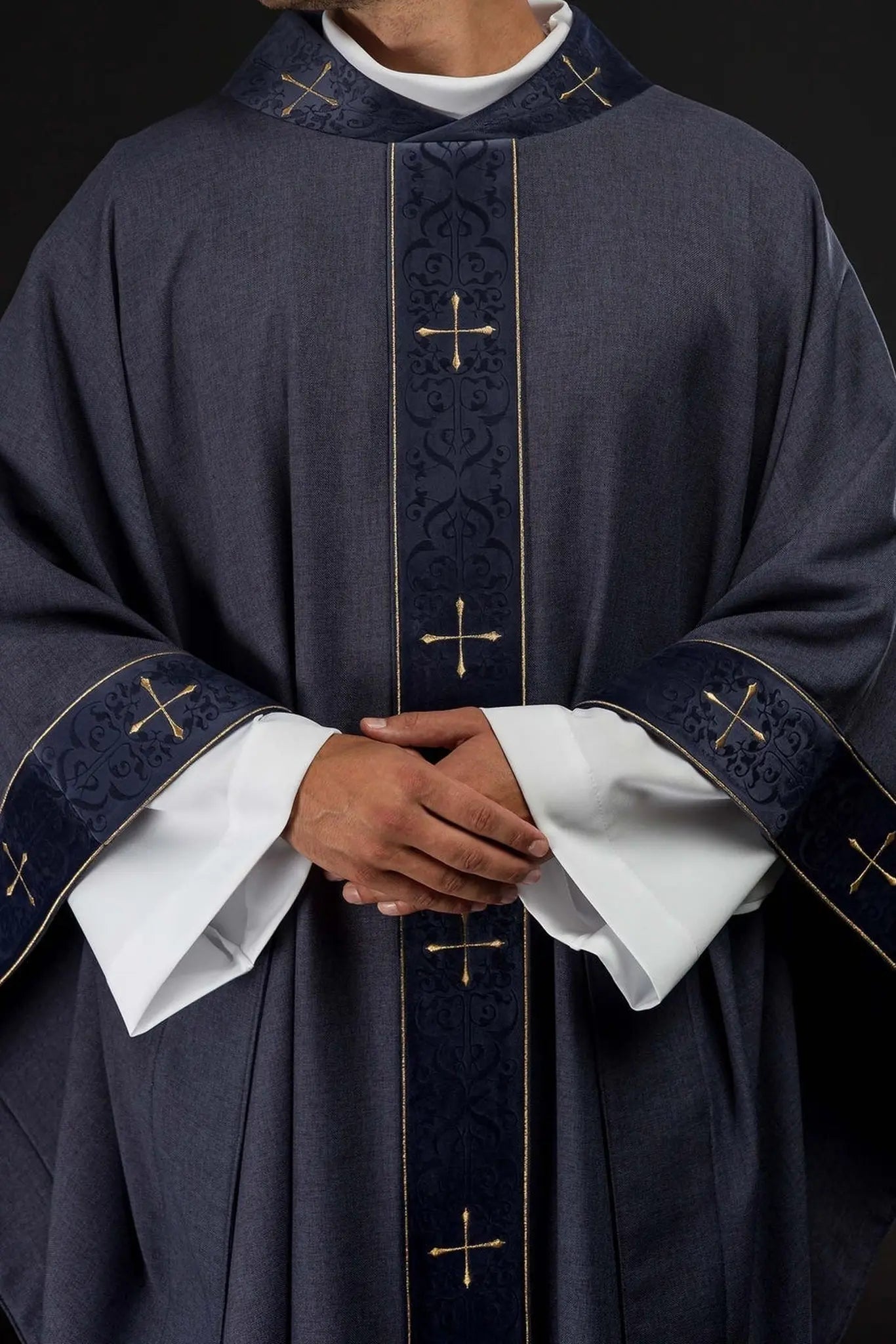 Purple Chasuble with Embroidered Band and Cross-Embroidered Collar