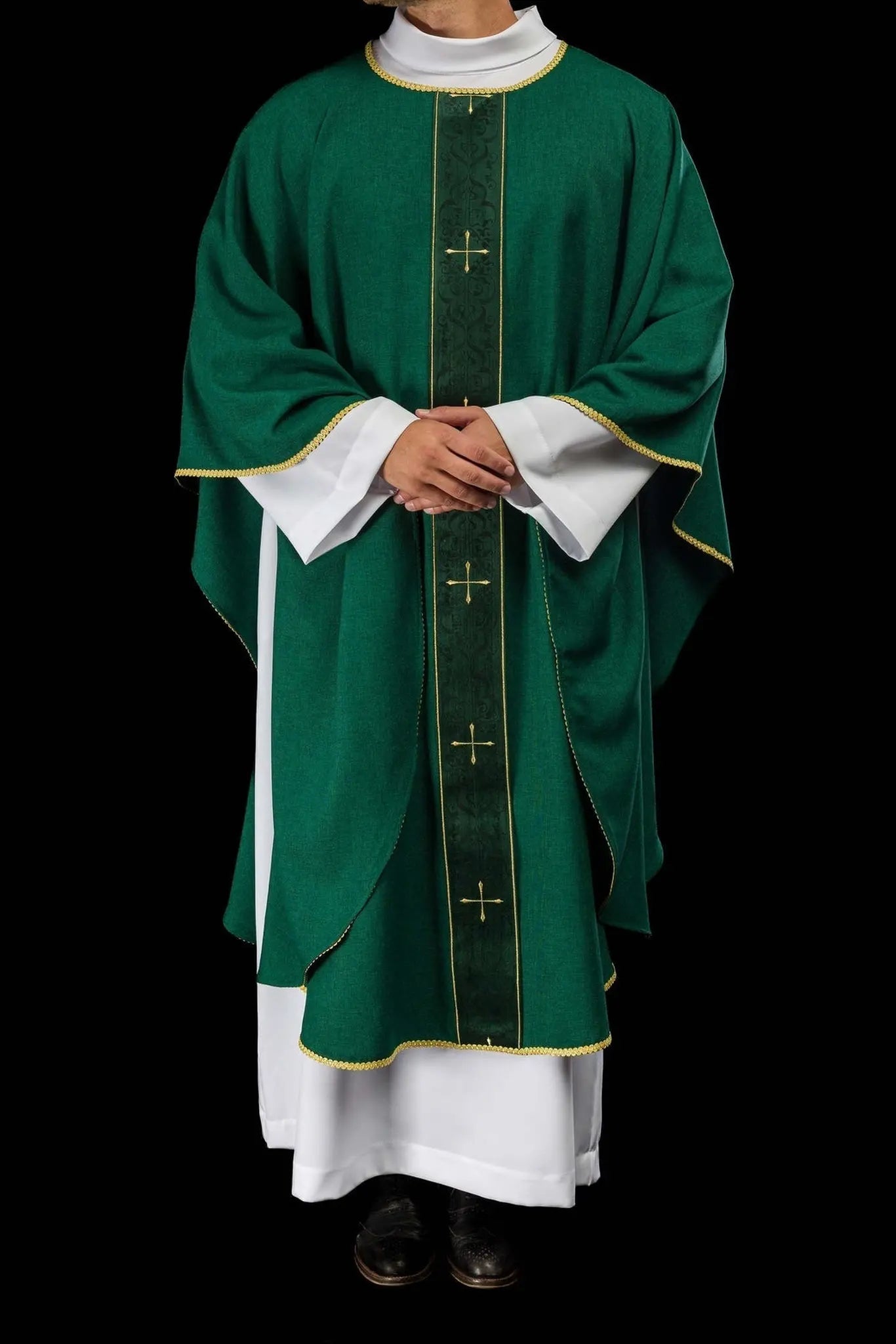 Green Chasuble with Embroidered Band and Cross Motif