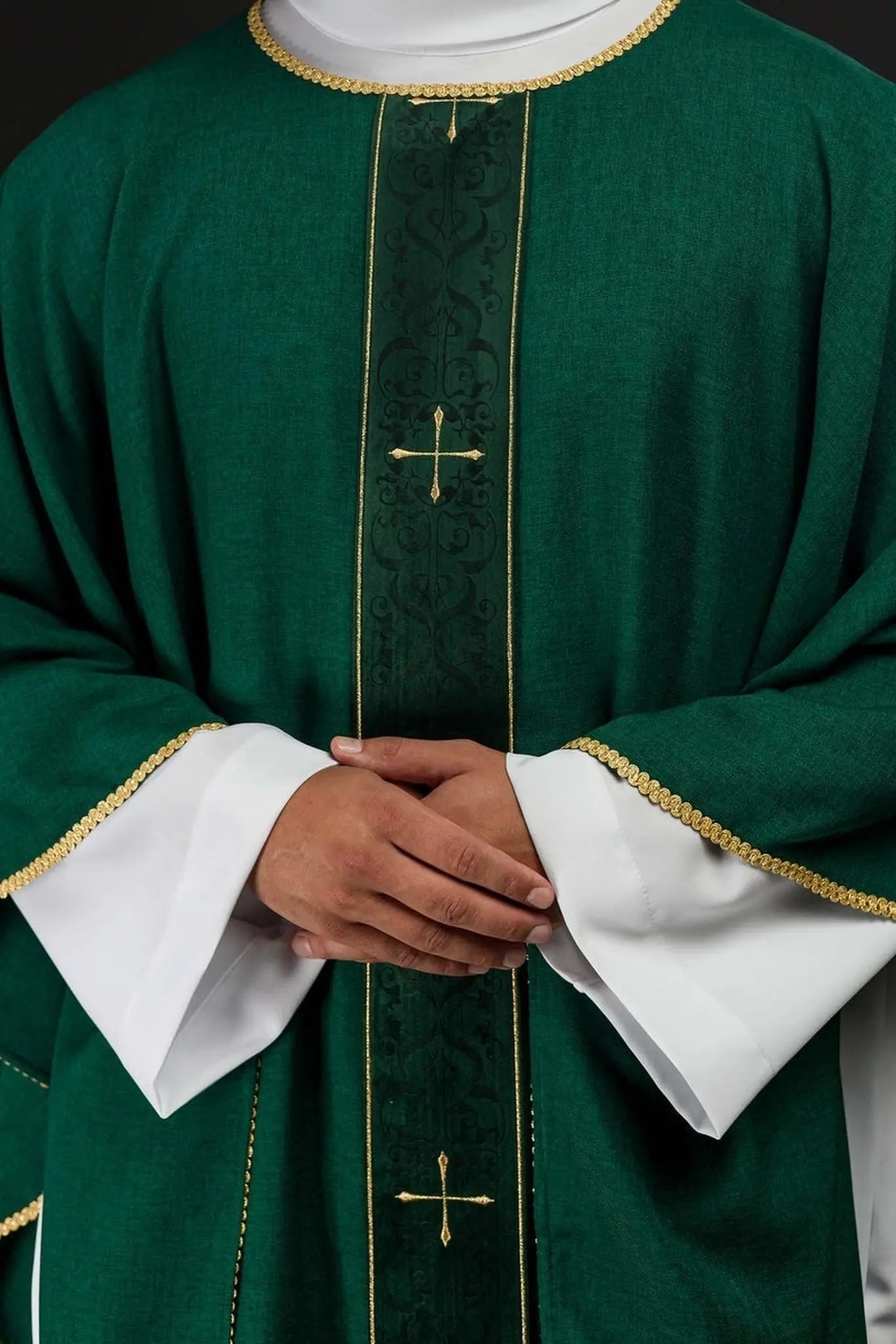 Green Chasuble with Embroidered Band and Cross Motif