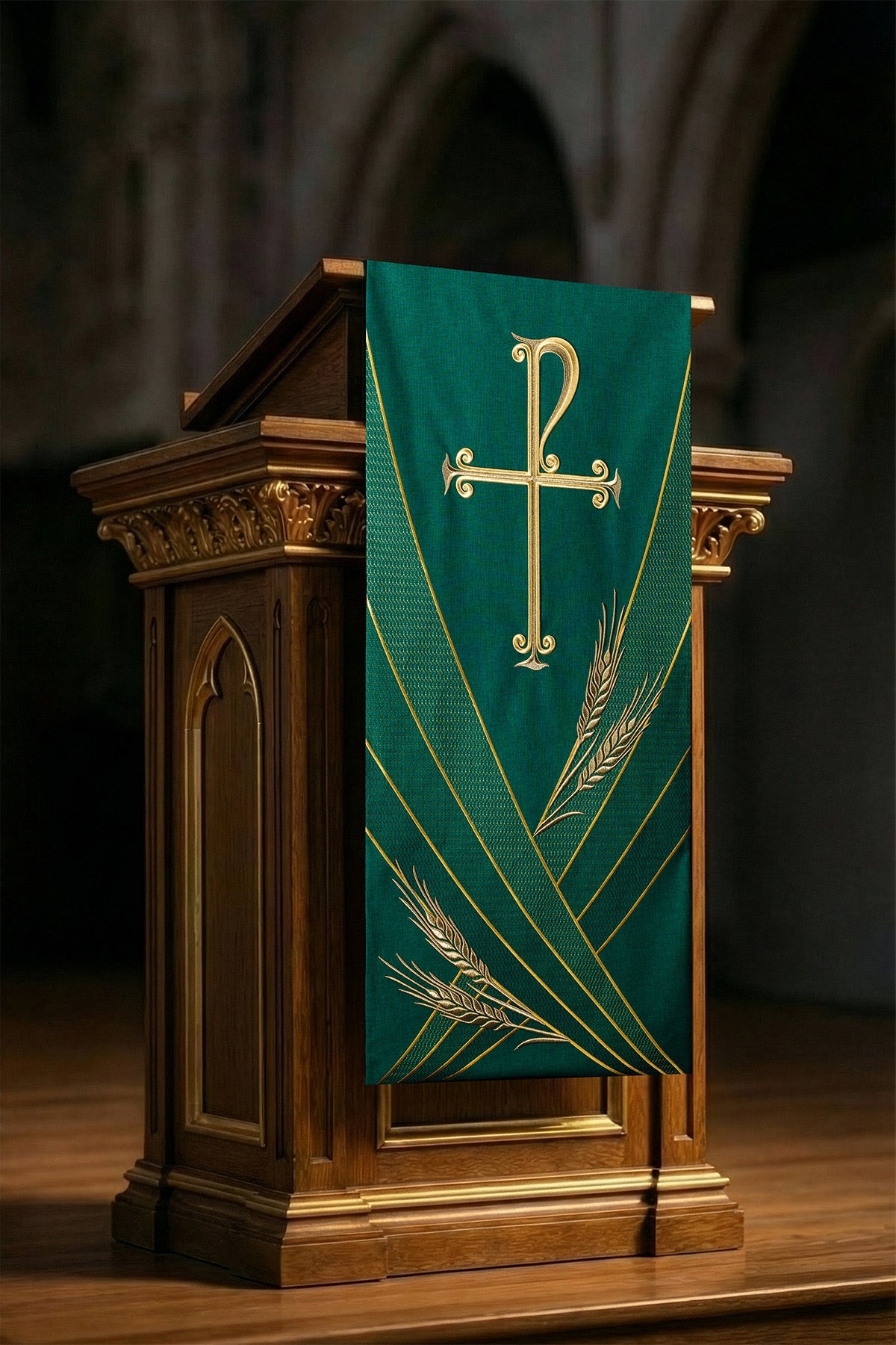 Serweta na lektorium z haftem PAX zielona - ORNATY.PL