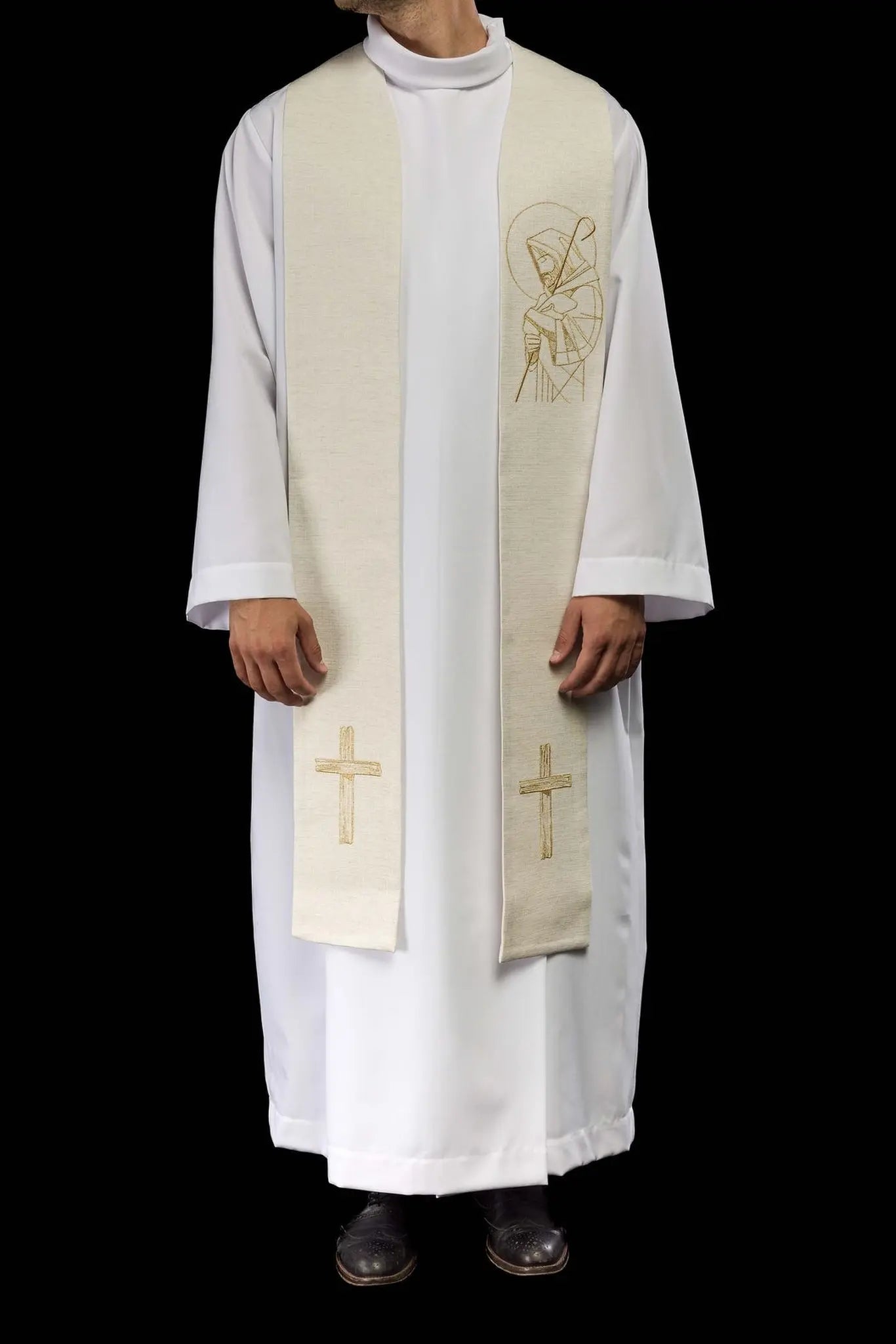 Embroidered stole "Jesus the Good Shepherd" in ecru