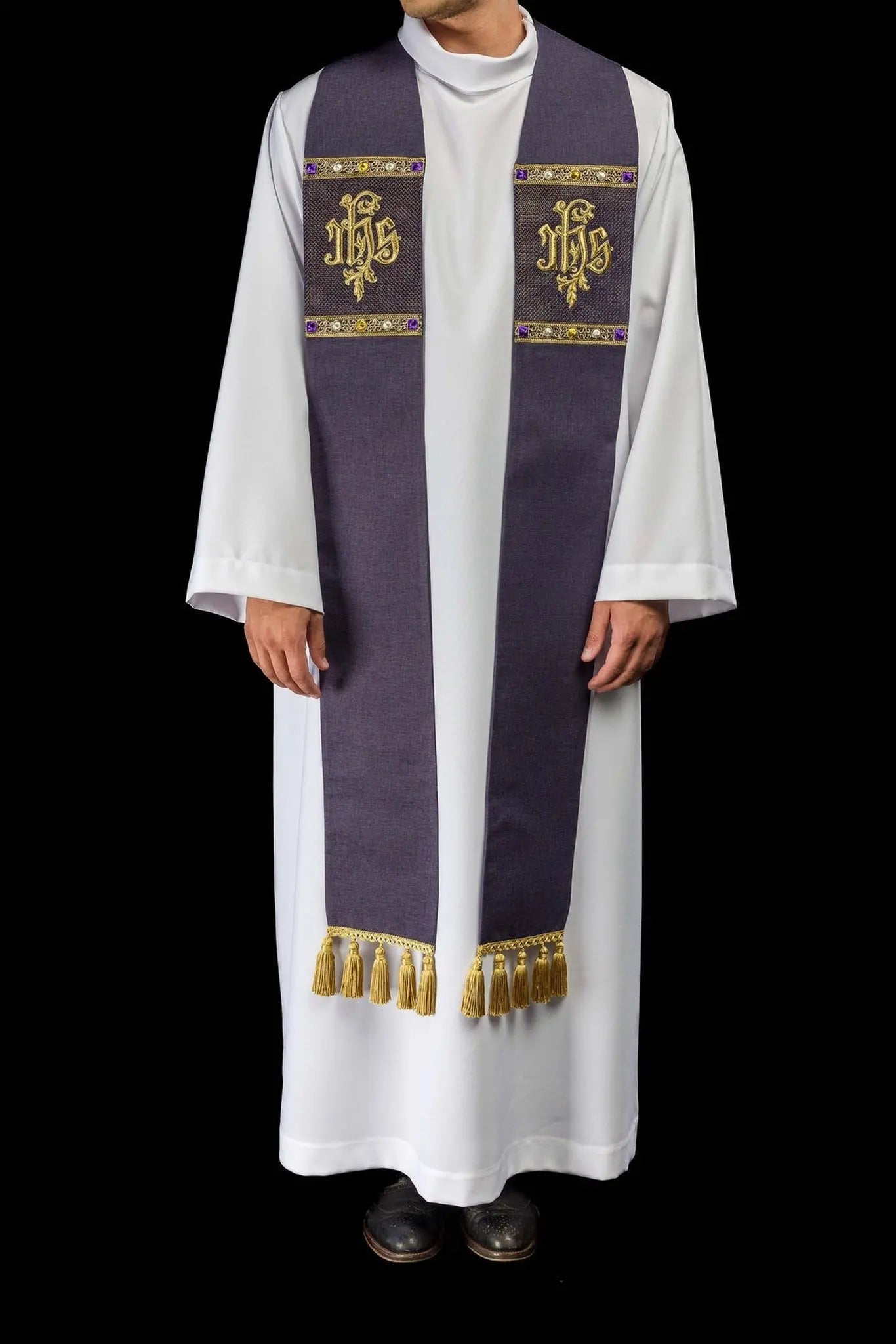 Purple Embroidered Stole with IHS Motif
