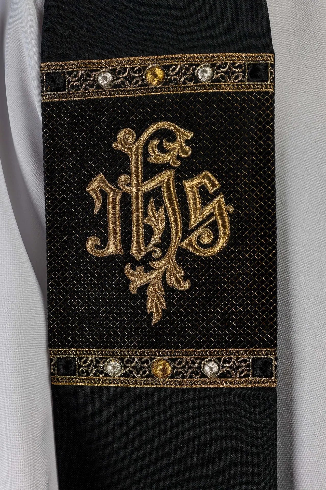 Black Embroidered Stole with IHS Motif