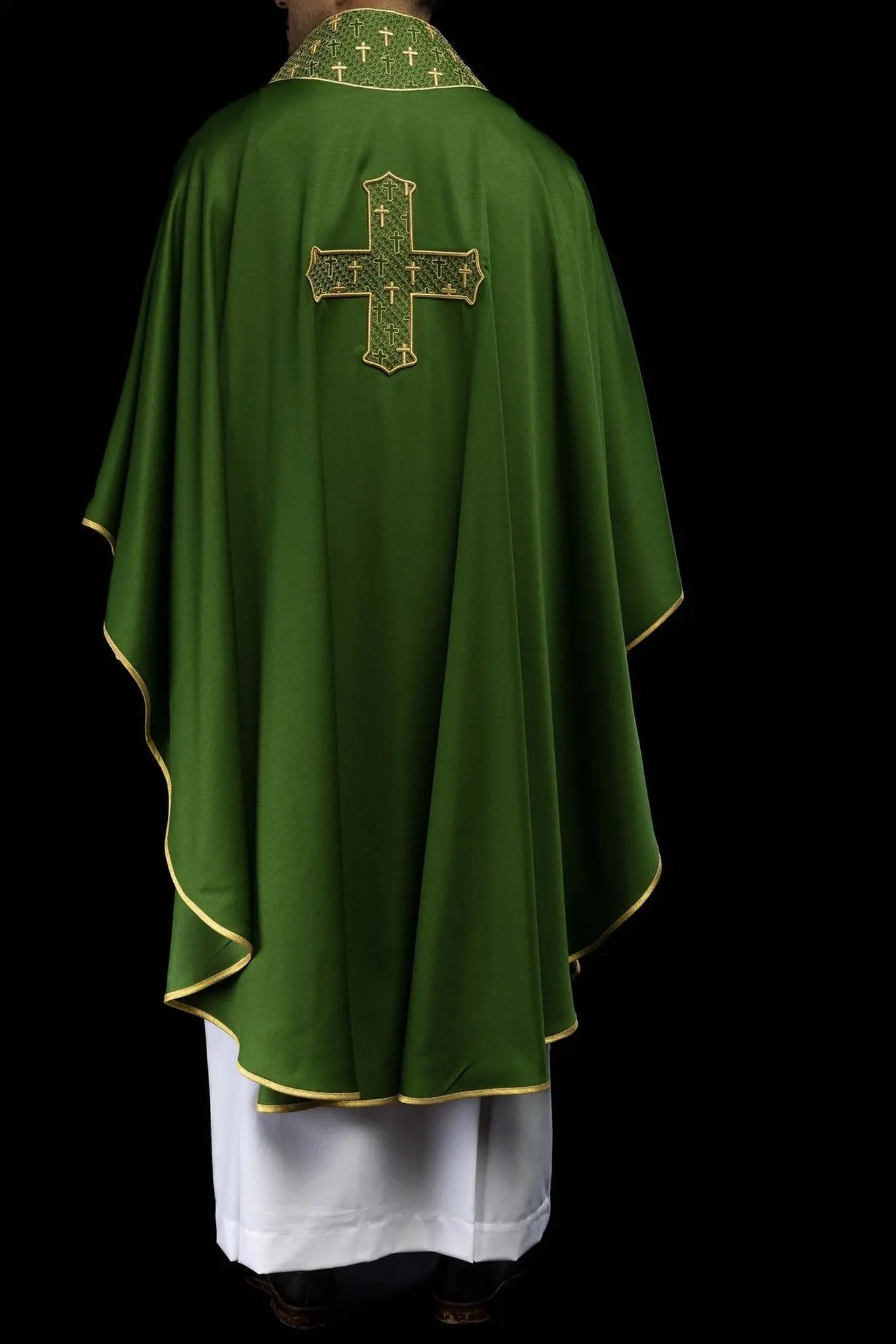 Chasuble with richly embroidered cross and collar in green