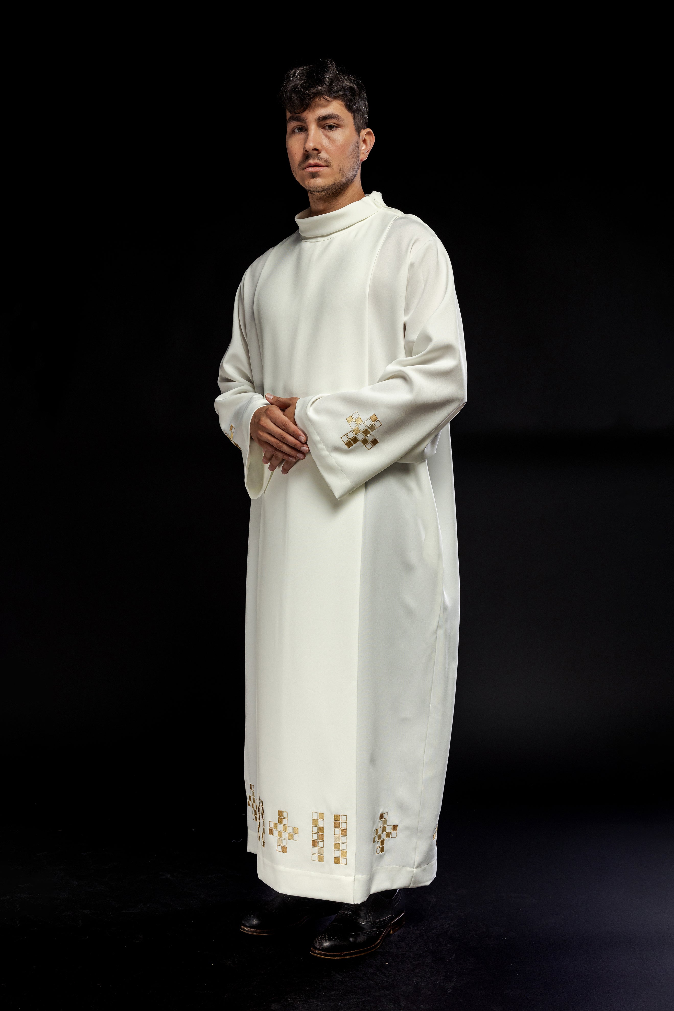 Alba with embroidered mosaic Crosses ecru
