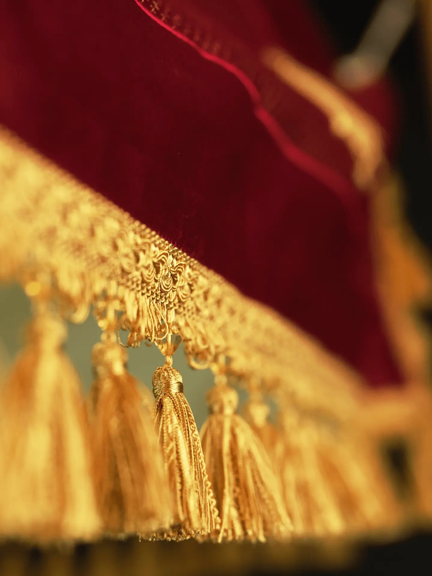 Embroidered canopy on burgundy velvet