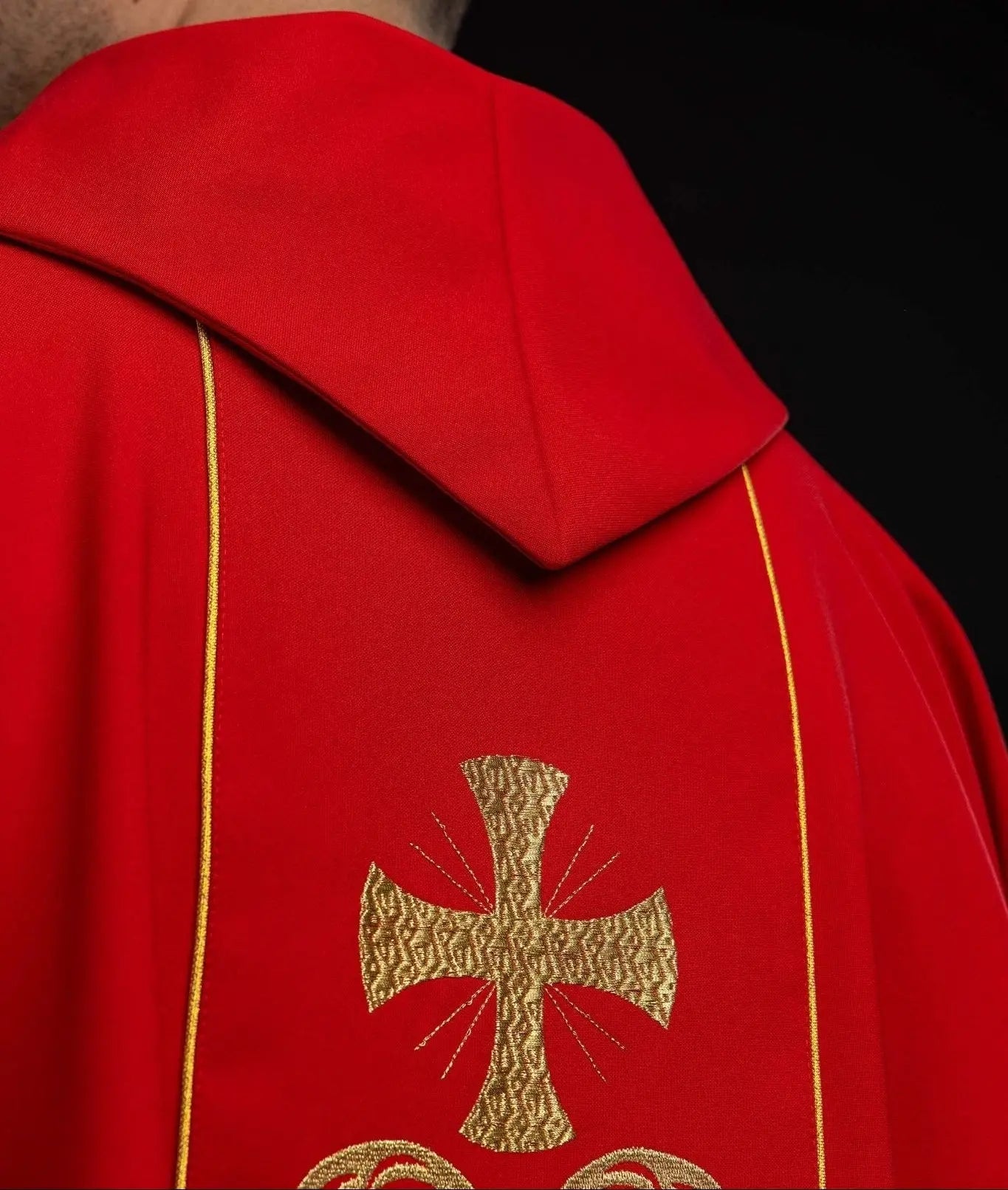 Red Liturgical Chasuble with Embroidered Band