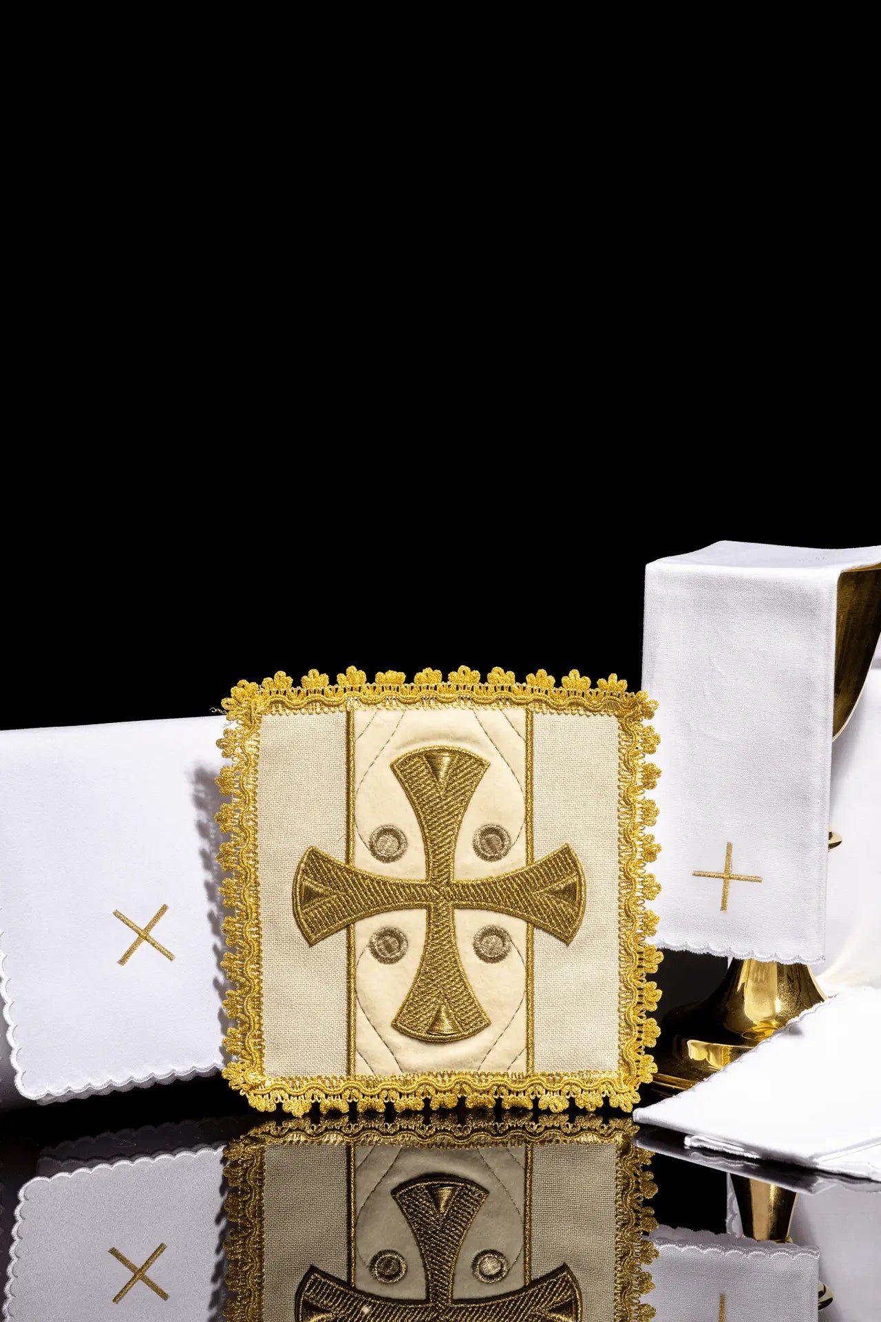 Embroidered Chalice Linen Set on Ecru Velvet