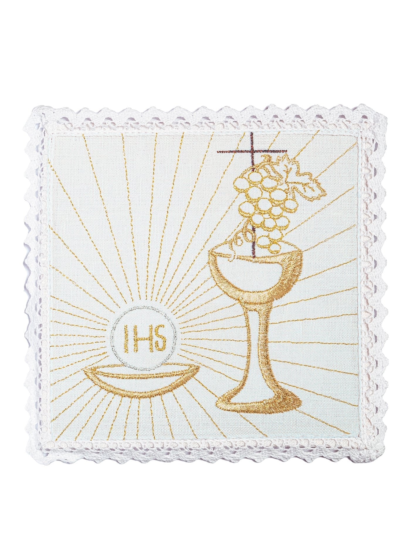 Bielizna kielichowa lniana z delikatnym złotym haftem kielicha