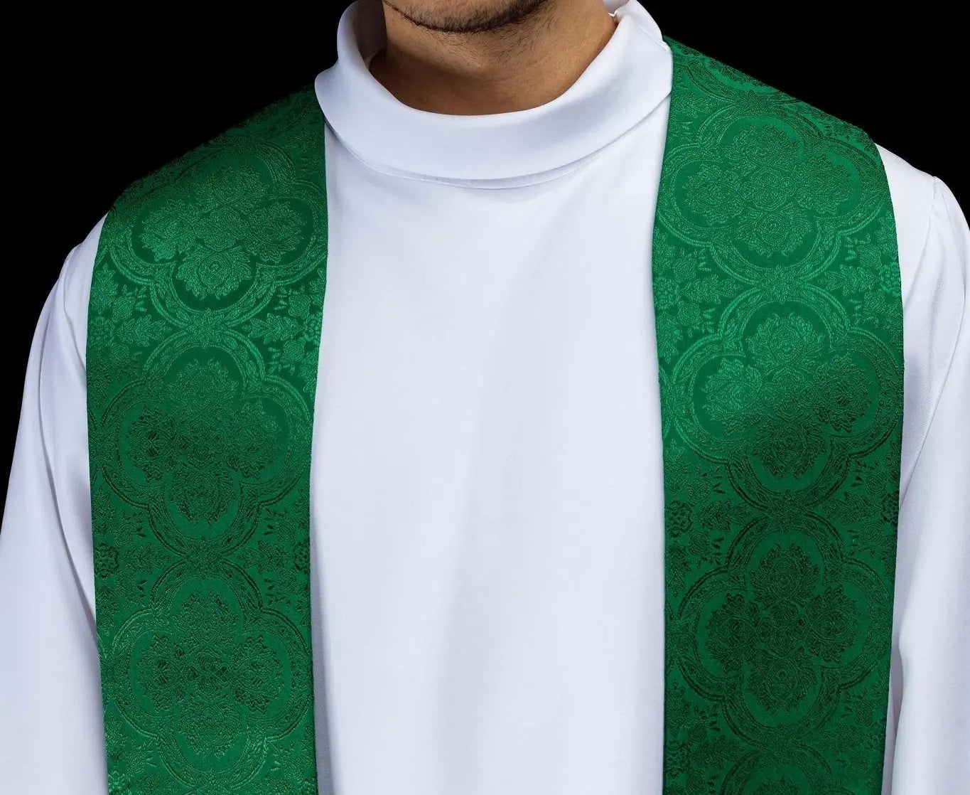 Green Jacquard Stole with Embroidered Cross